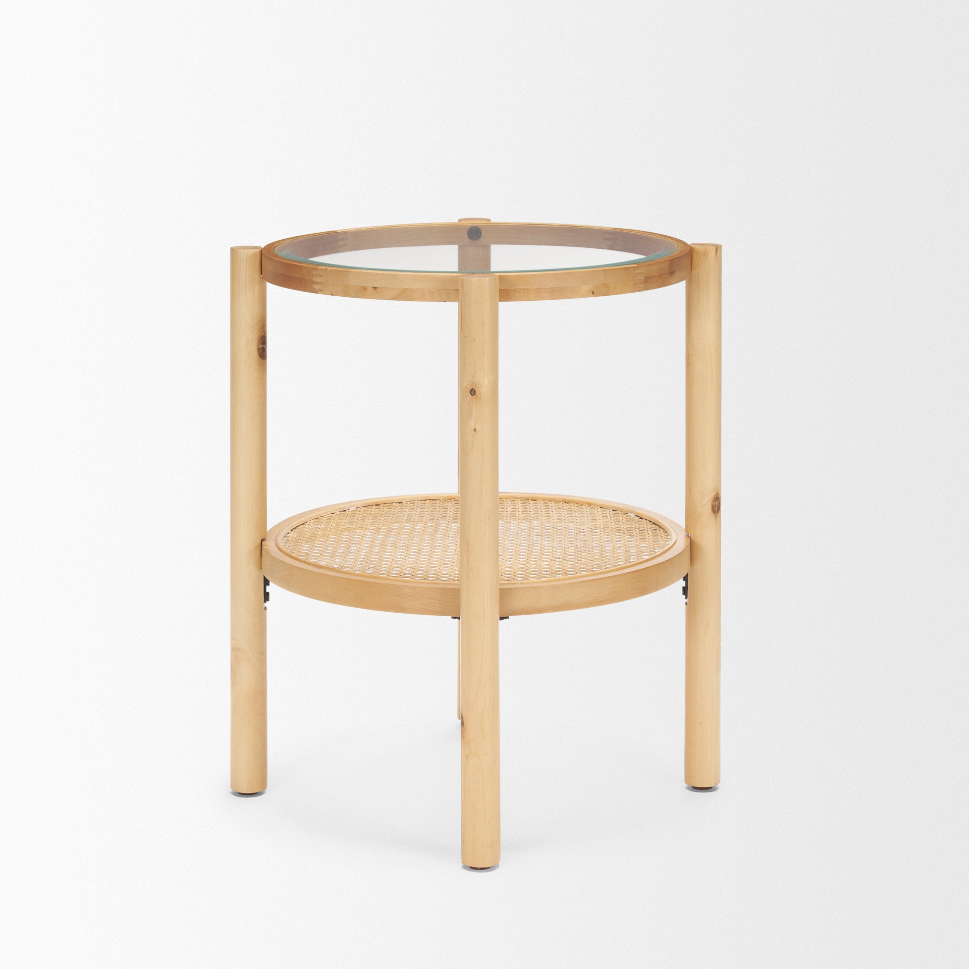 Weslyn Solid Light Brown Wood and Glass Top w/ Cane Side Table - Central Designs