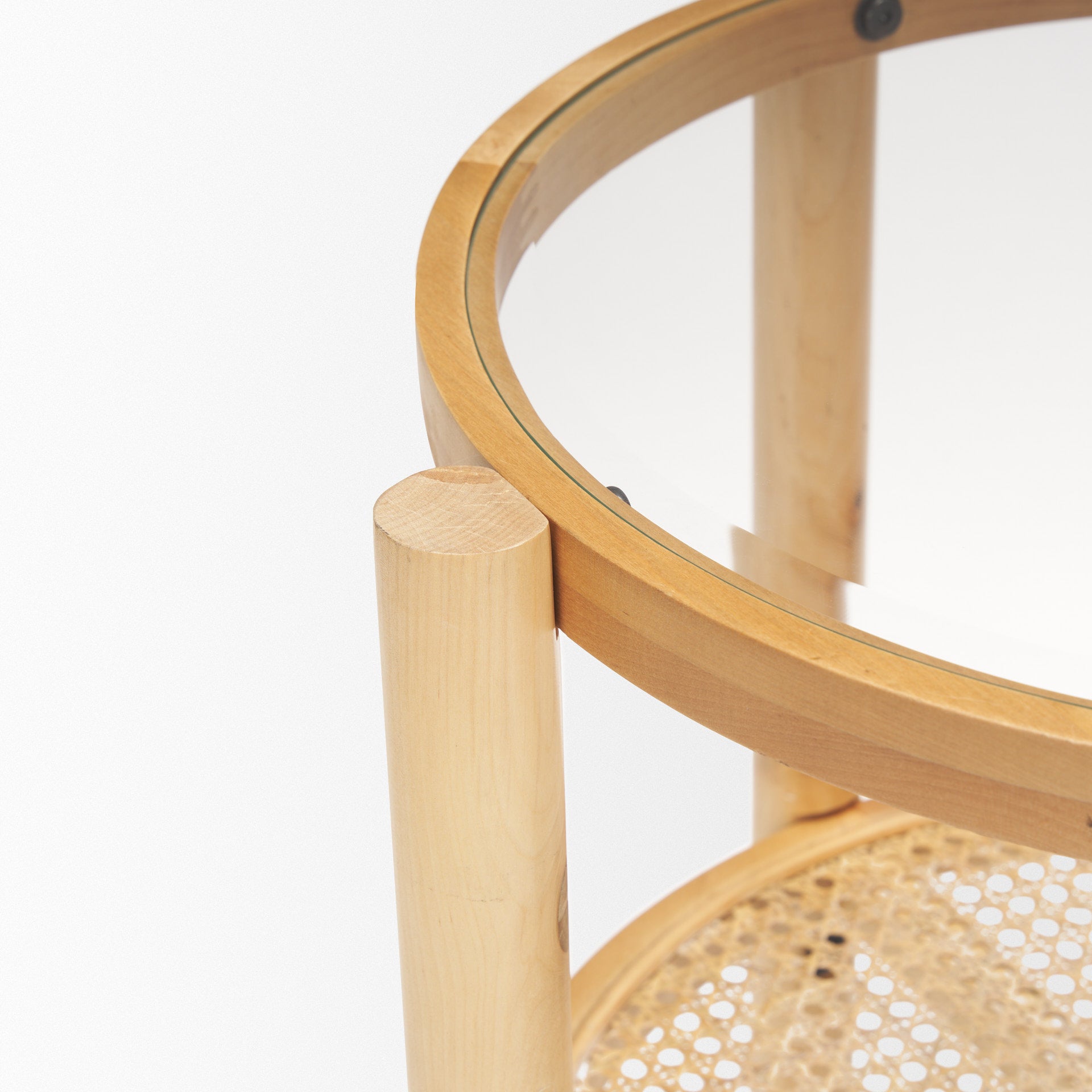 Weslyn Solid Light Brown Wood and Glass Top w/ Cane Side Table - Central Designs