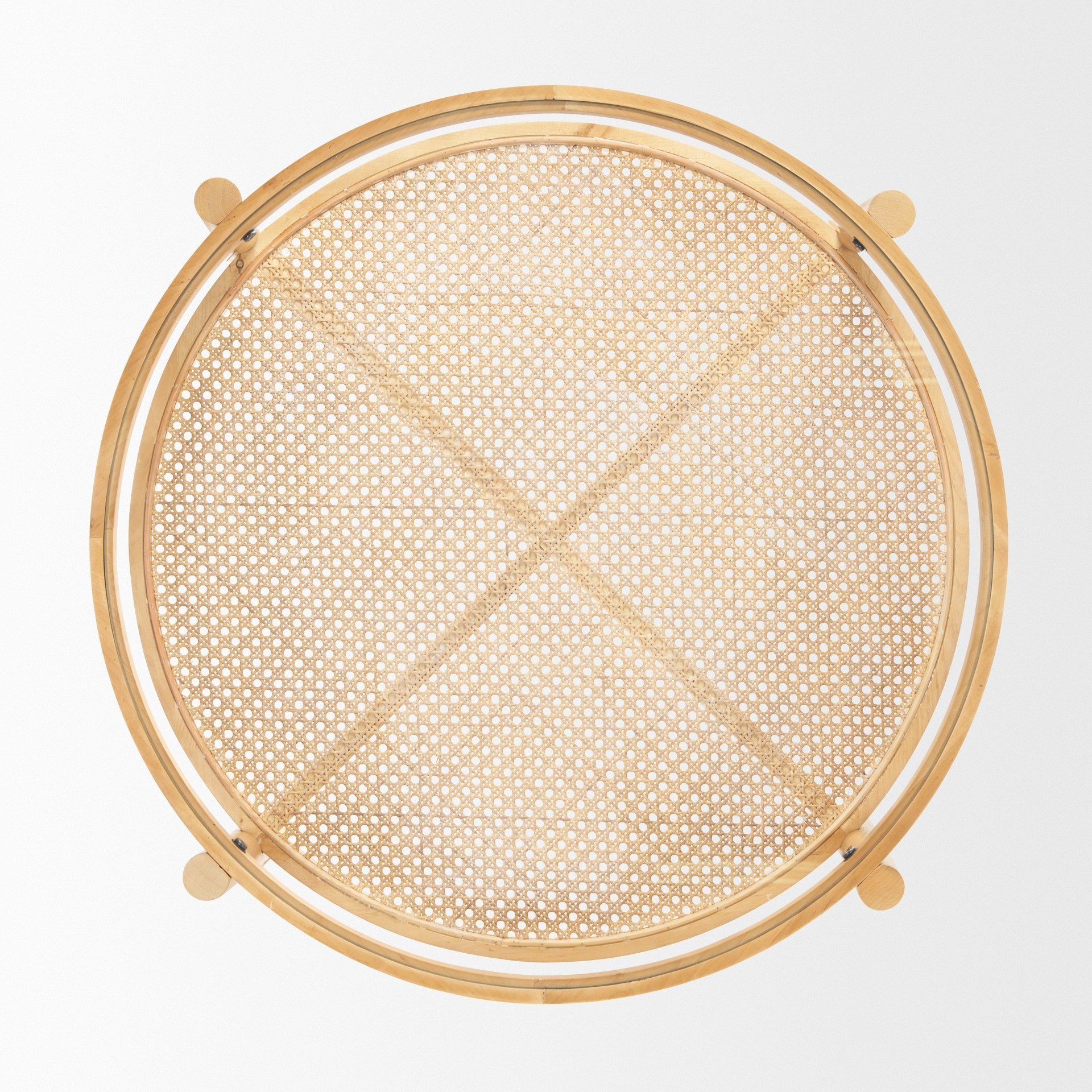 Weslyn Solid Light Brown Wood and Glass Top w/ Cane Coffee Table - Central Designs