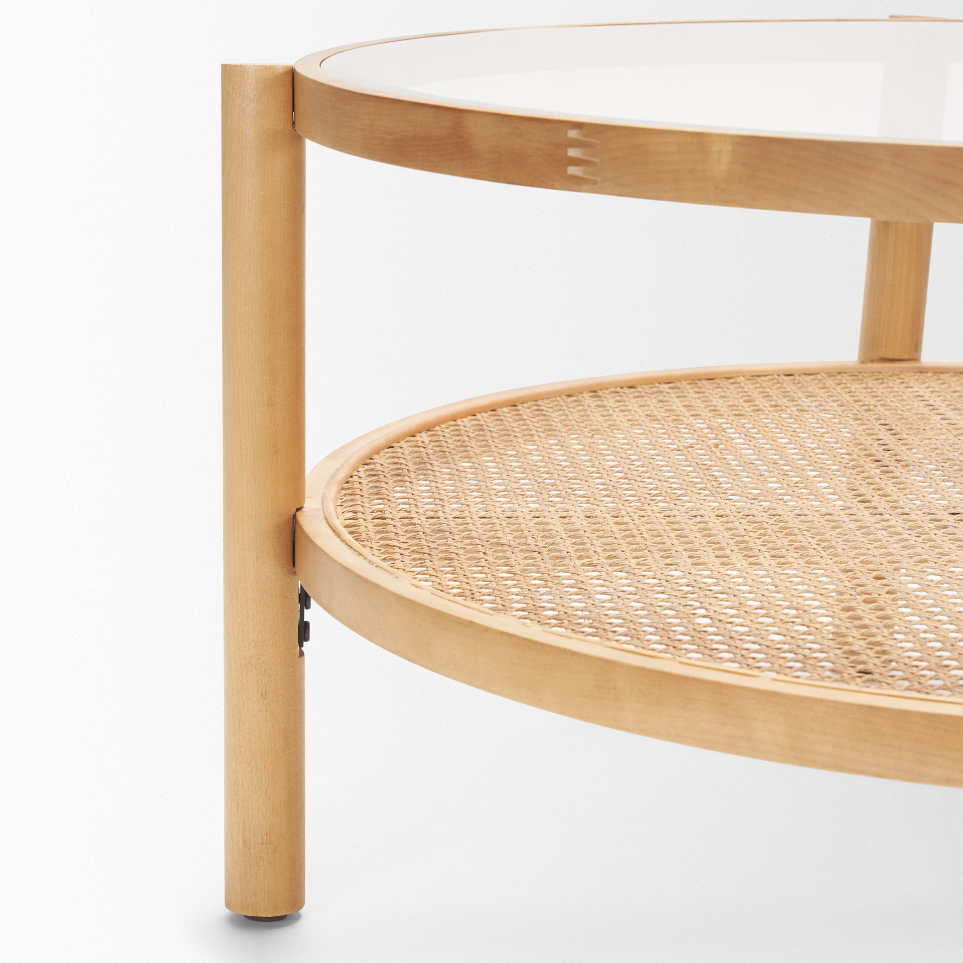 Weslyn Solid Light Brown Wood and Glass Top w/ Cane Coffee Table - Central Designs