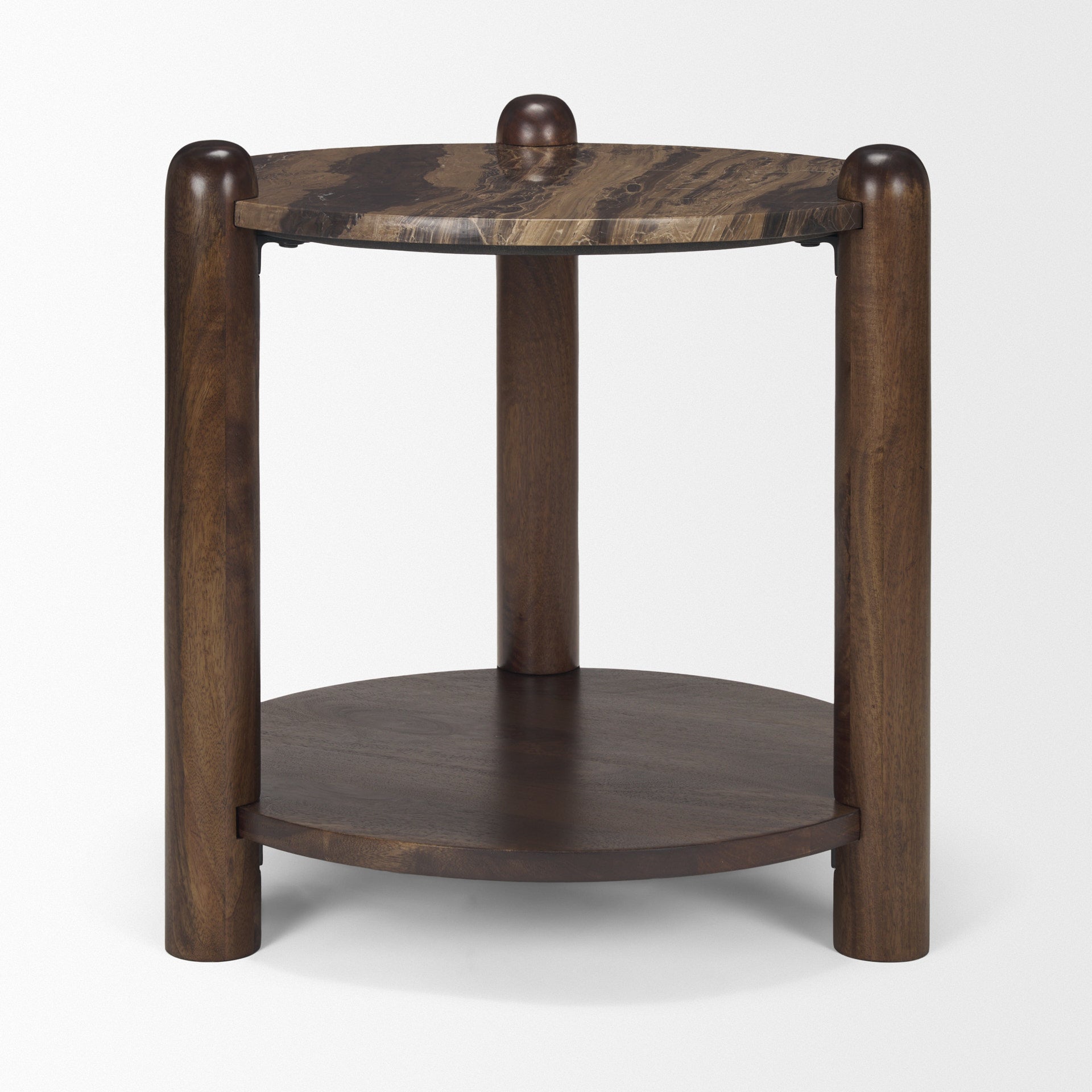 Jovia Brown Mango Wood W/ Cappuccino Marble Round Side Table - Central Designs