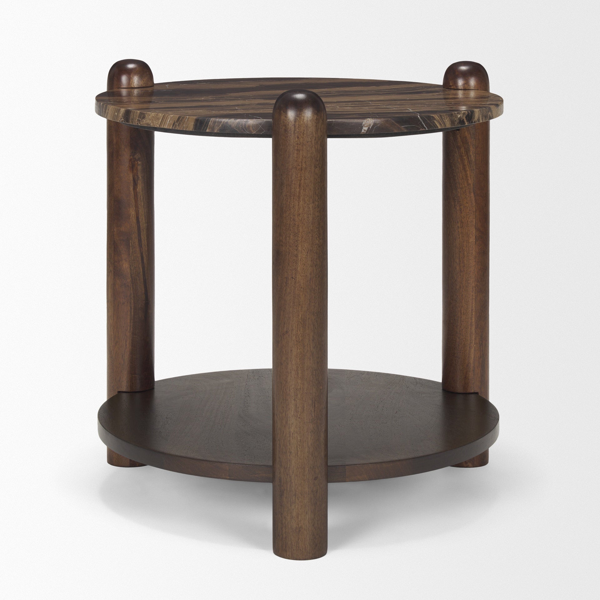 Jovia Brown Mango Wood W/ Cappuccino Marble Round Side Table - Central Designs