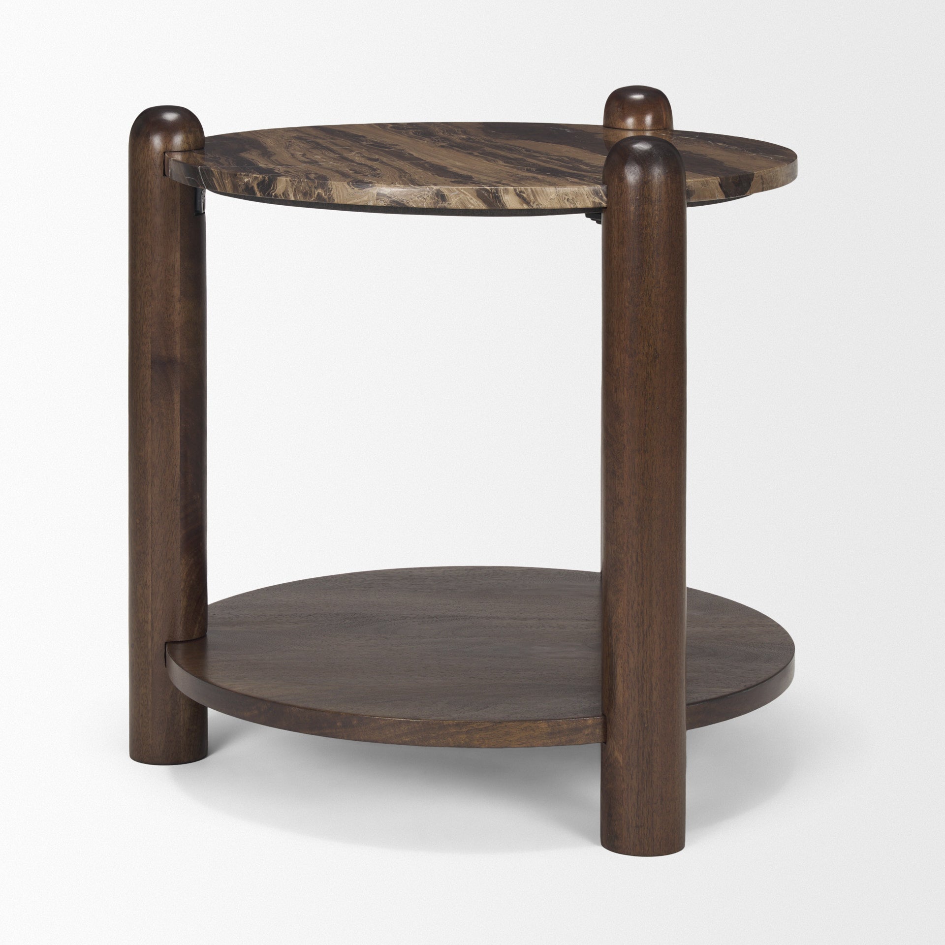 Jovia Brown Mango Wood W/ Cappuccino Marble Round Side Table - Central Designs