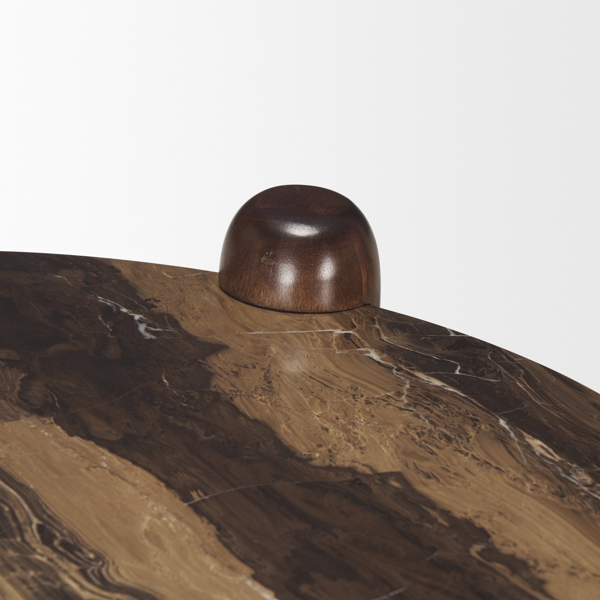 Jovia Brown Mango Wood W/ Cappuccino Marble Round Side Table - Central Designs