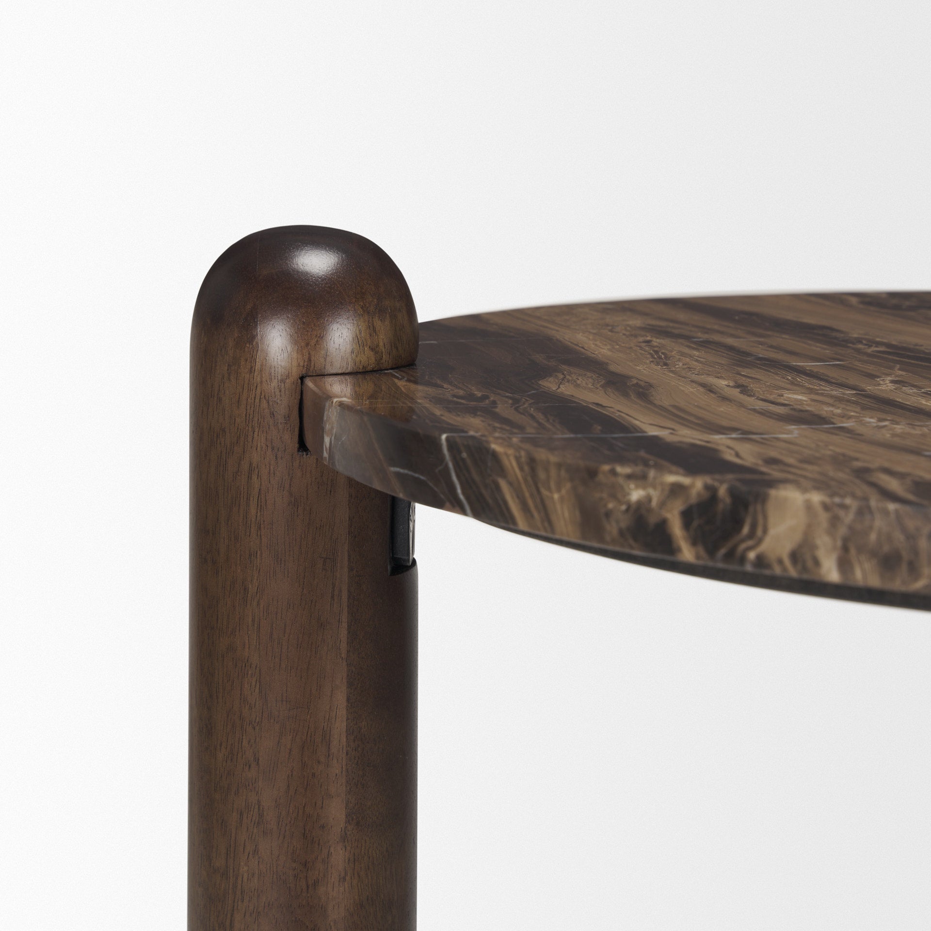 Jovia Brown Mango Wood W/ Cappuccino Marble Round Side Table - Central Designs