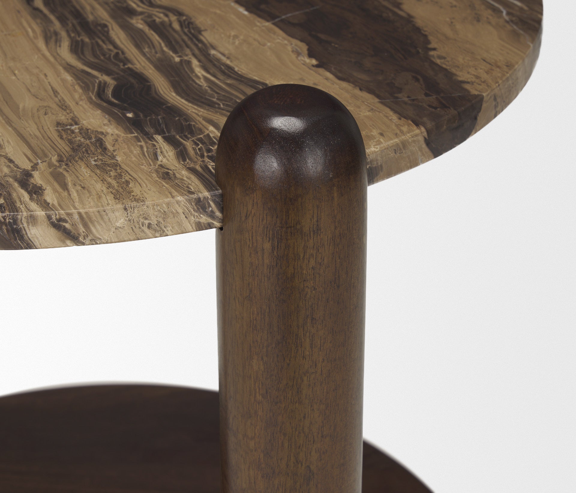 Jovia Brown Mango Wood W/ Cappuccino Marble Round Side Table - Central Designs