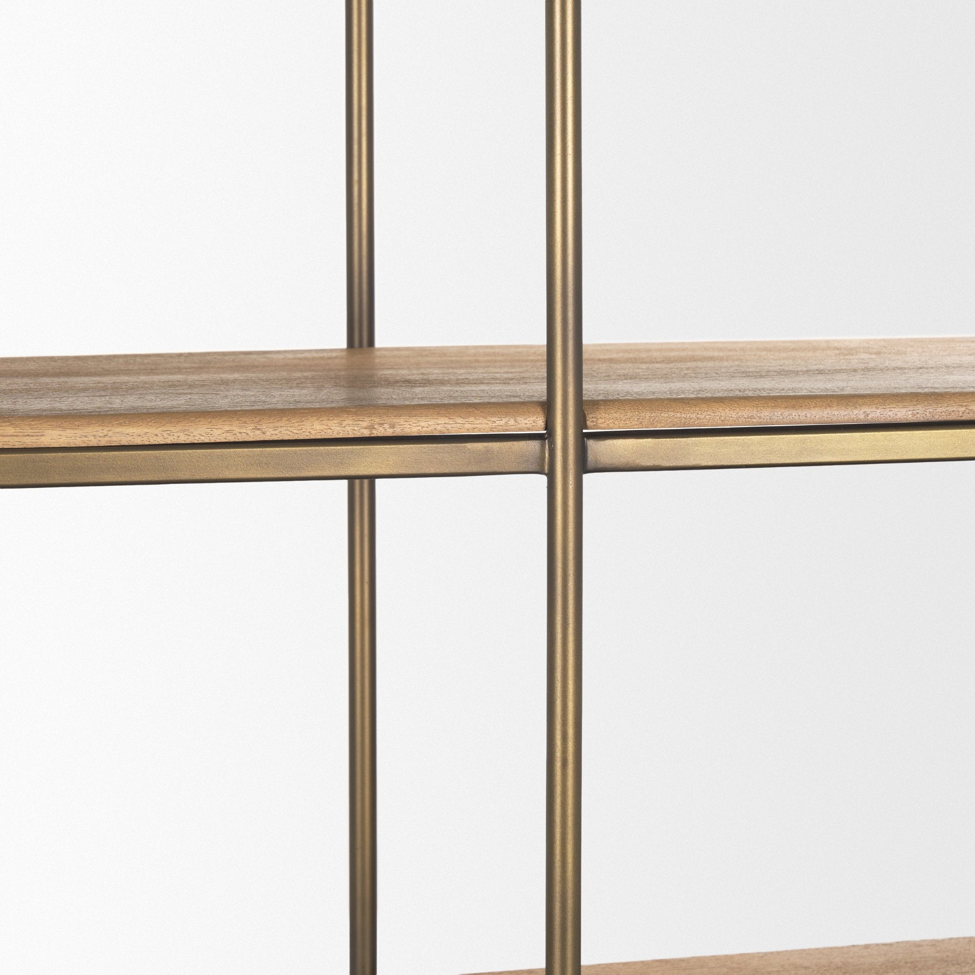 Braxton Light Brown Wood w/ Antiqued Brass Metal 3 Tiers 2 Door Shelving Unit - Central Designs