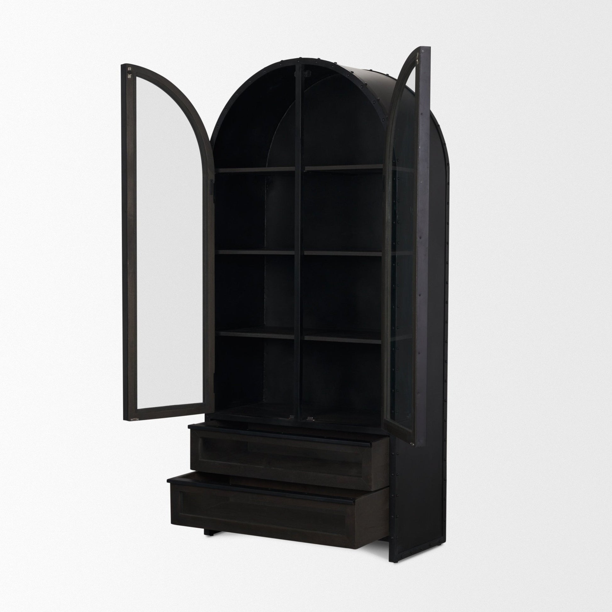 Gehry 72.3" H Dark Brown Metal Brown Wood and Glass Door Display Cabinet - Central Designs