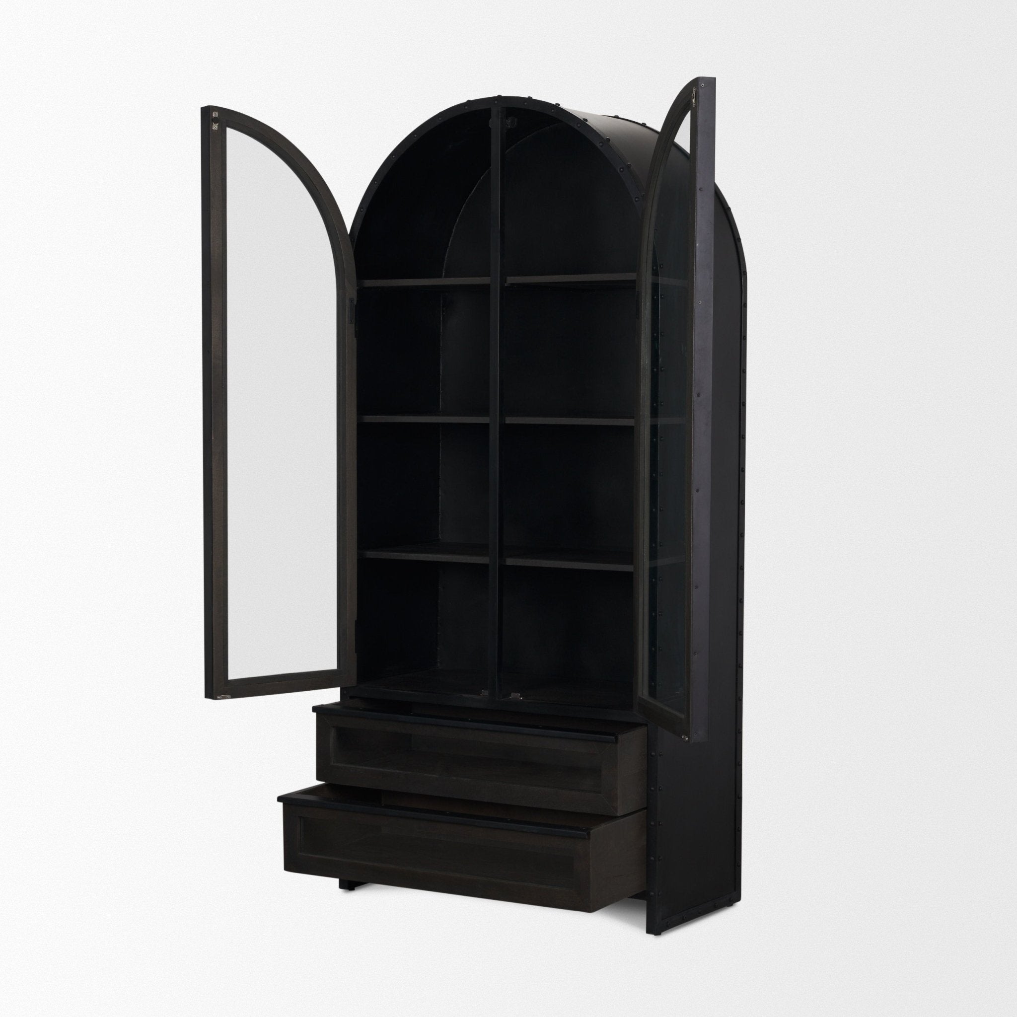 Gehry 72.3" H Dark Brown Metal Brown Wood and Glass Door Display Cabinet - Central Designs