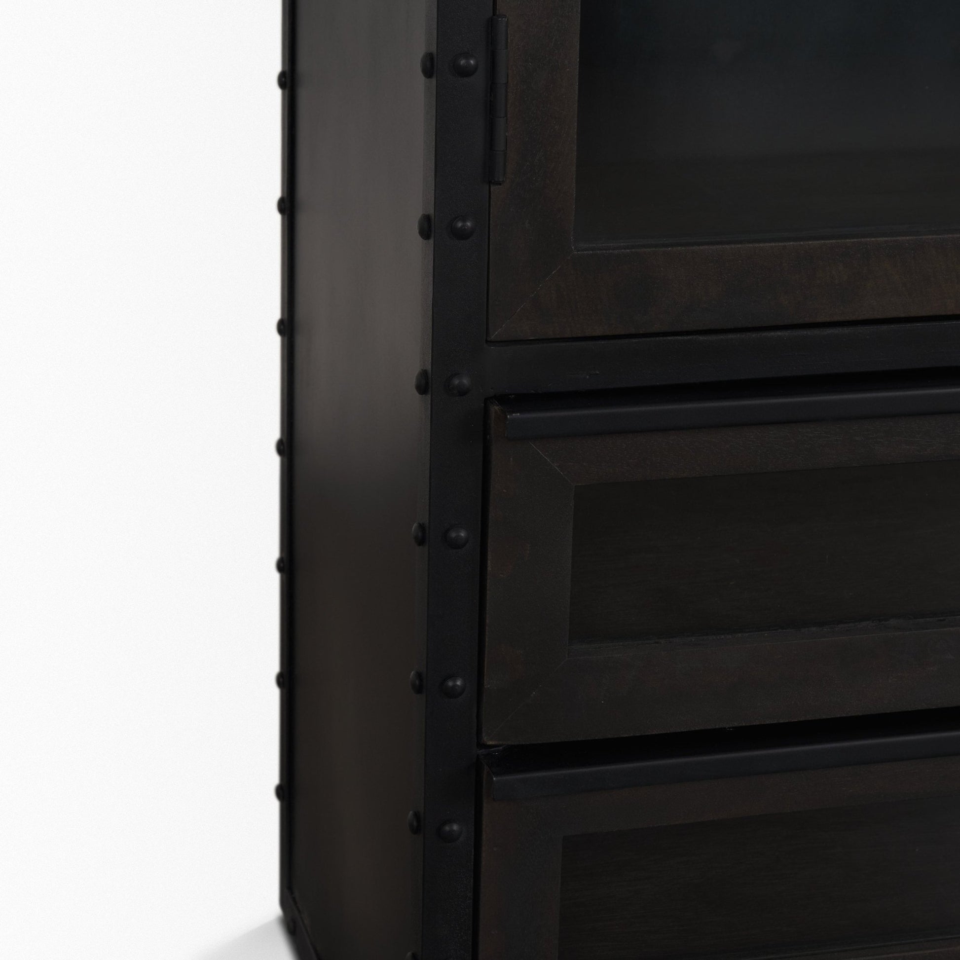 Gehry 72.3" H Dark Brown Metal Brown Wood and Glass Door Display Cabinet - Central Designs