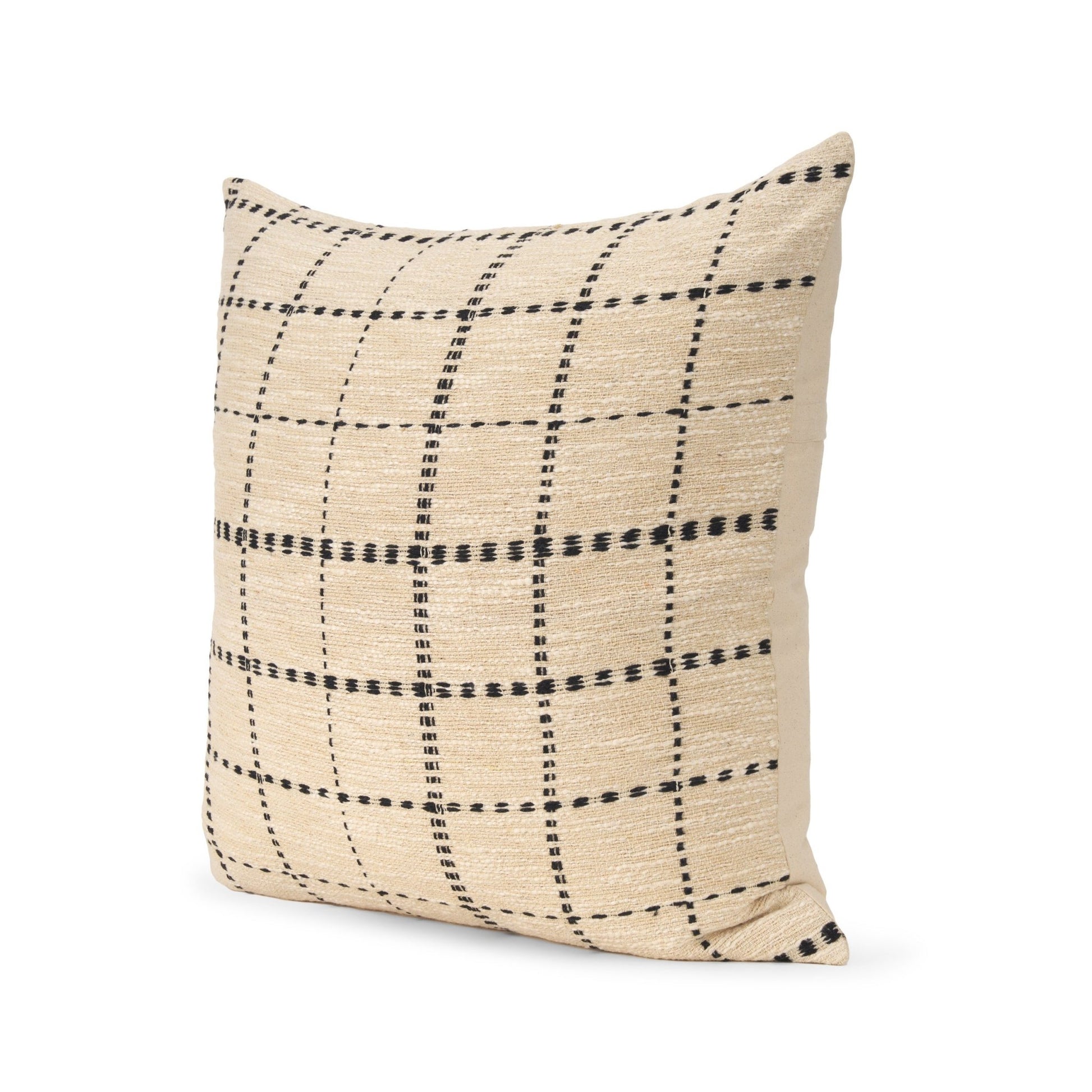 Jaela Beige and Black Striped Checkered Decorative Square Pillow Cover - Central Designs
