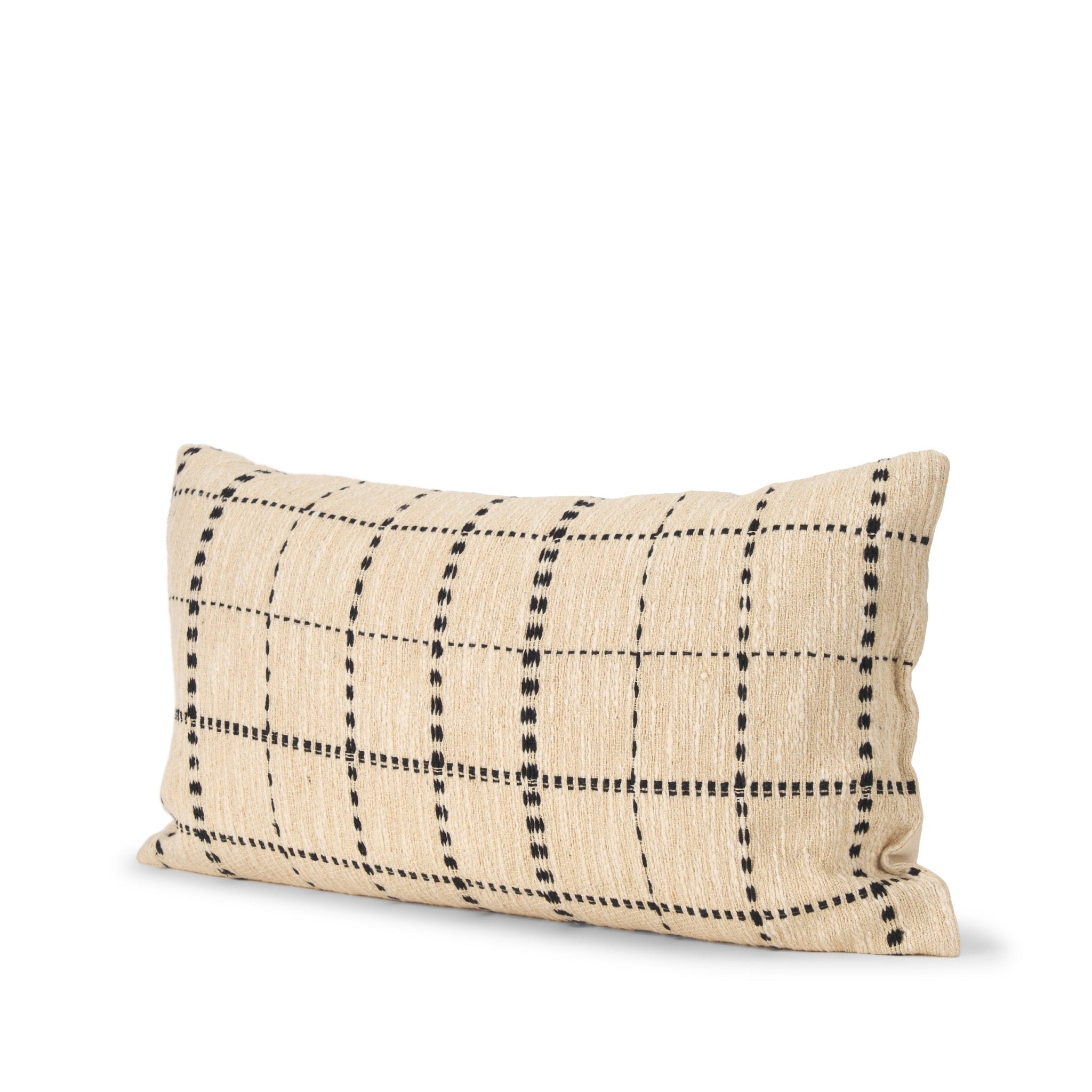 Jaela Beige and Black Striped Checkered Decorative Lumbar Pillow Cover - Central Designs