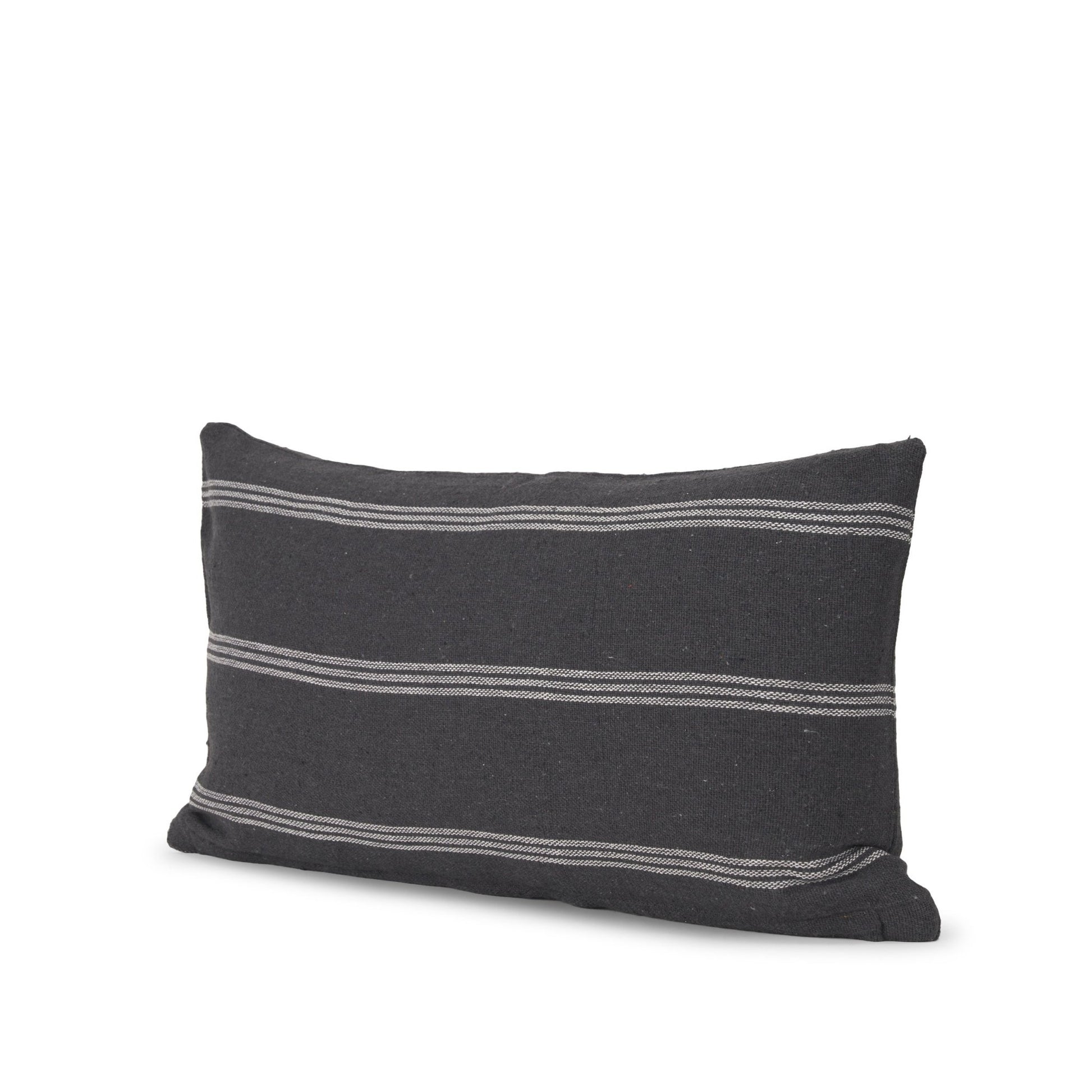 Jayme Gray and White Striped Cotton Decorative Lumbar Pillow Cover - Central Designs