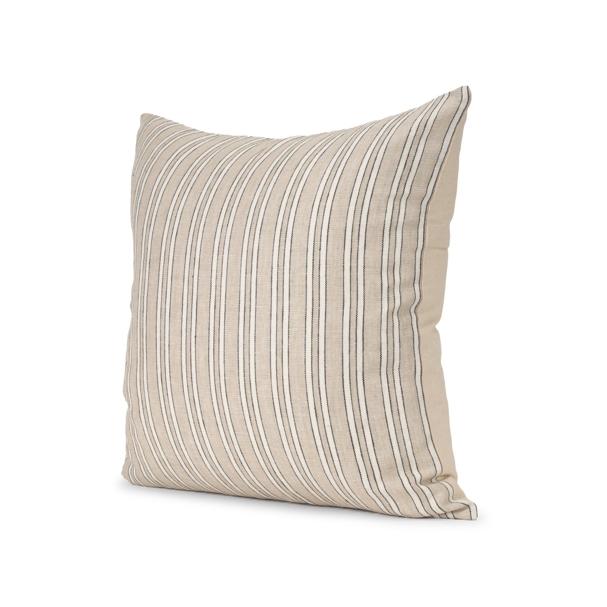 Jaxon Beige and Black Striped Cotton - Linen Decorative Square Pillow Cover - Central Designs