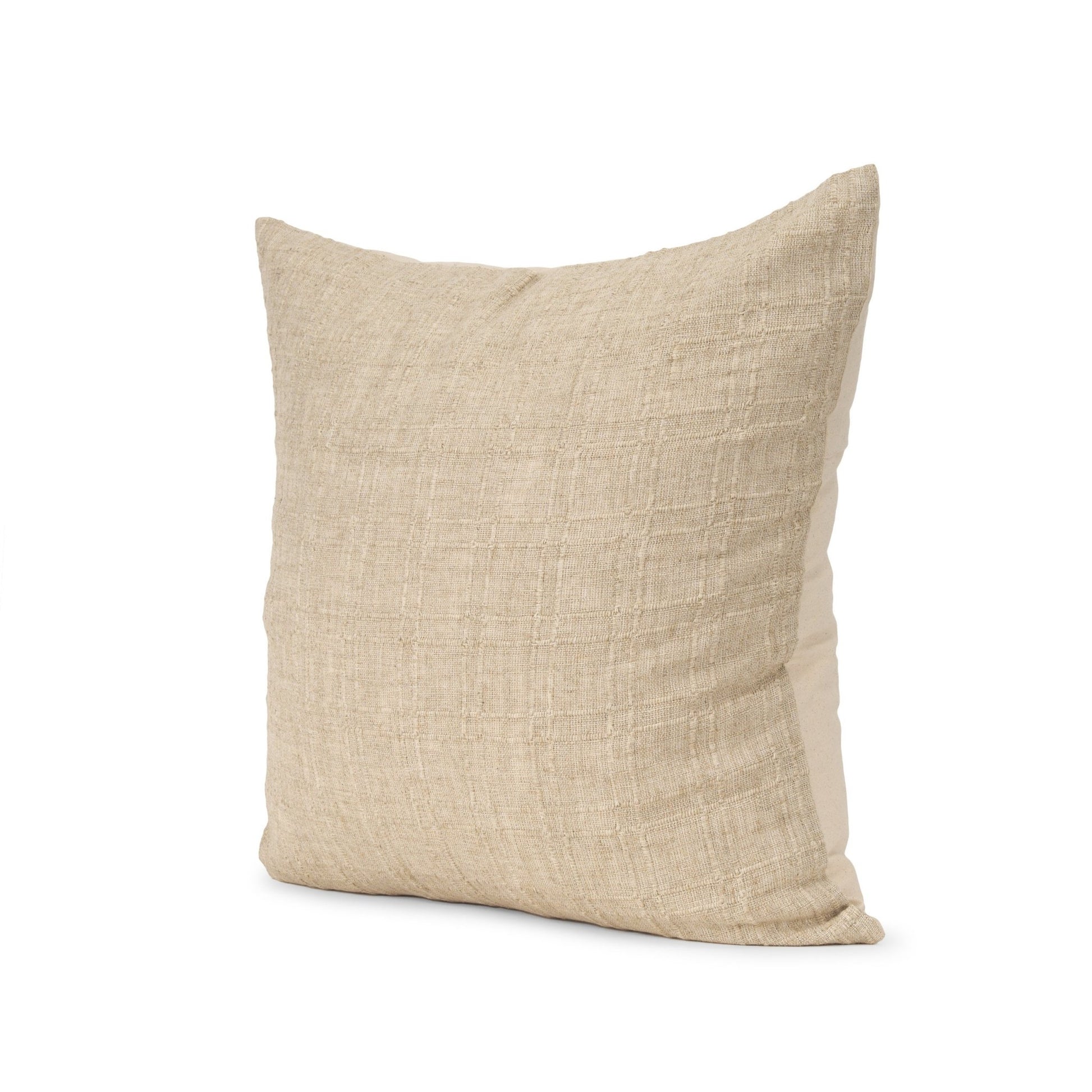 Jeren Beige Checker Textured Cotton - Linen Decorative Square Pillow Cover - Central Designs