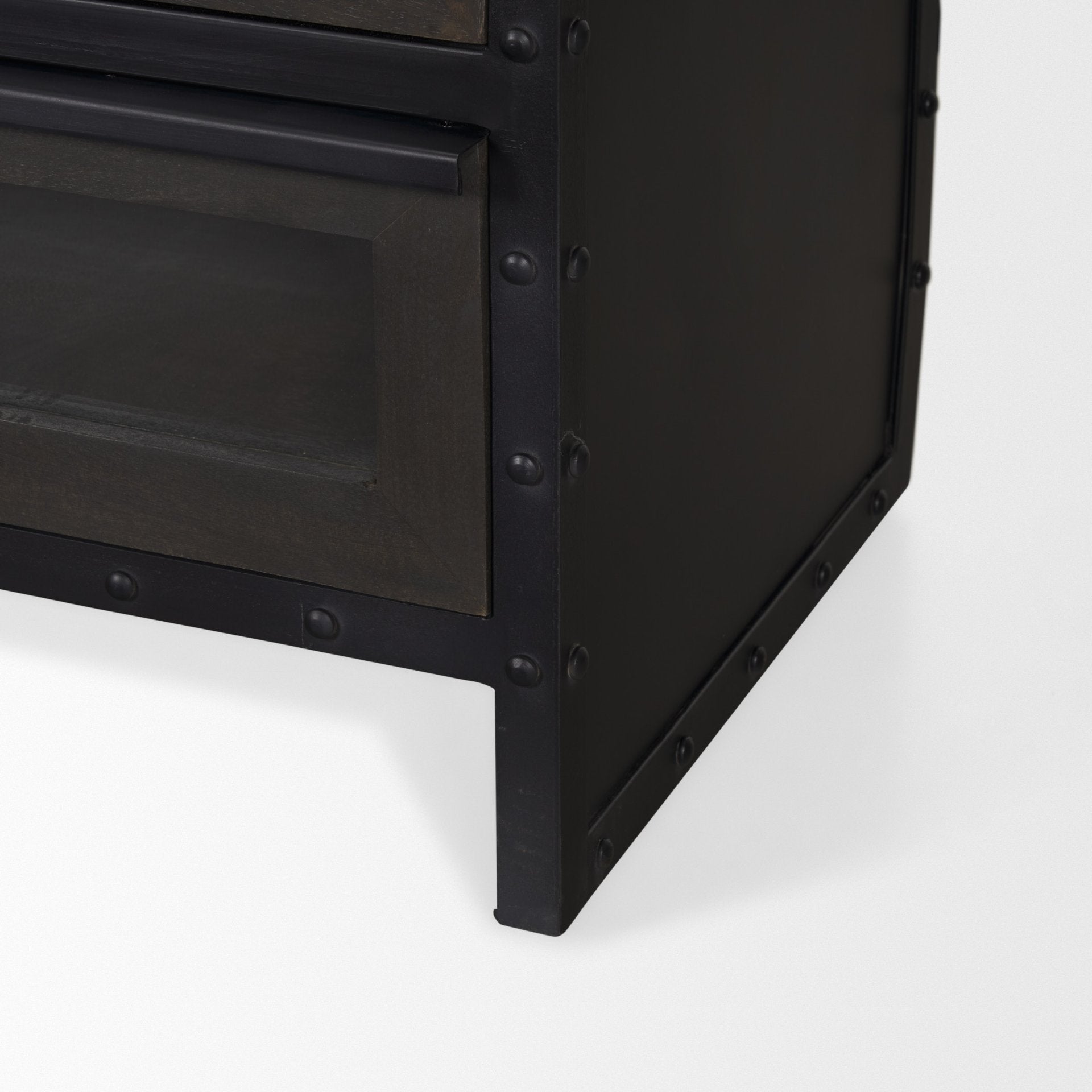 Gehry I 62.3x16.5 Black Metal Frame w/Wood Accent 4 Cabinet Door Two Drawer Sideboard - Central Designs