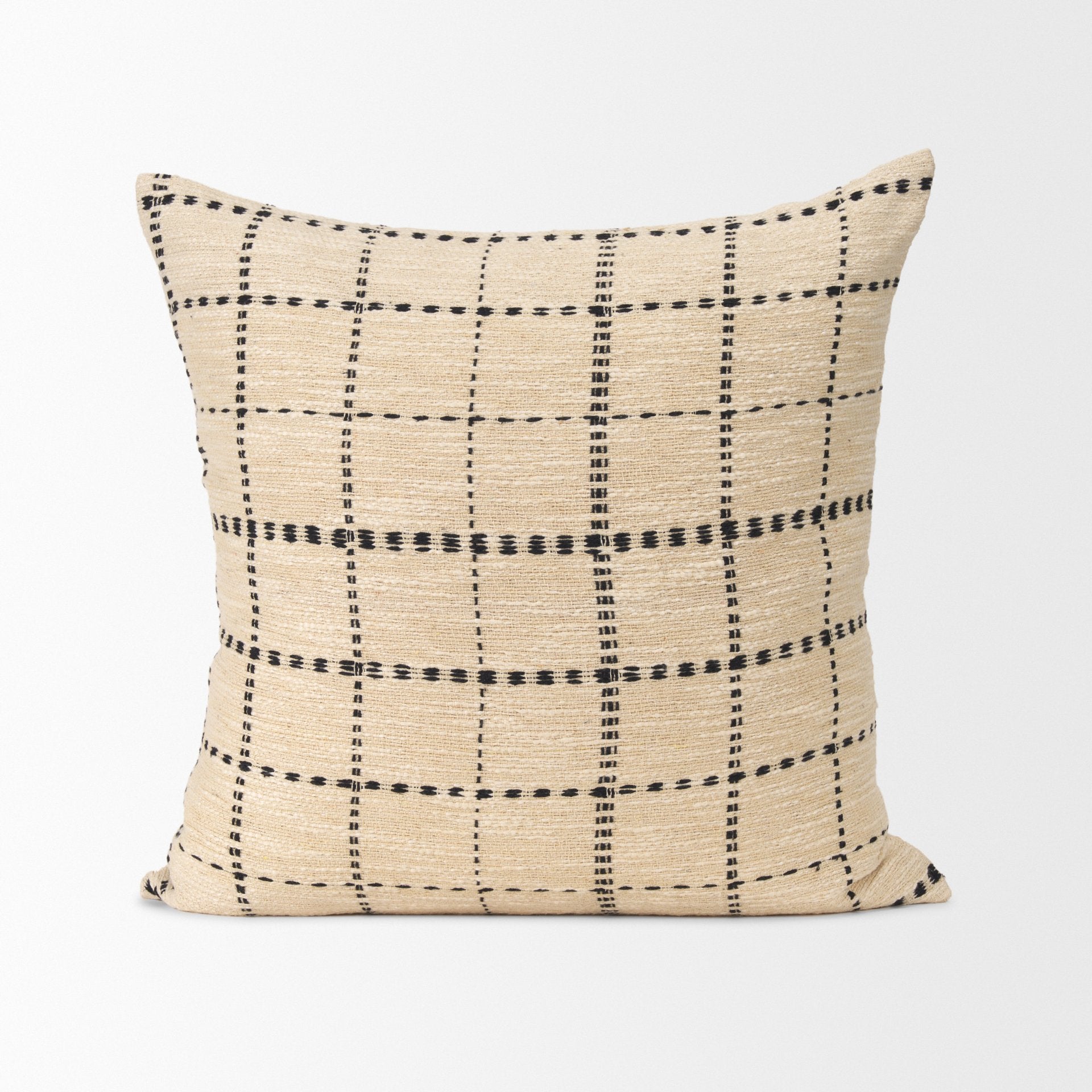 Jaela Beige and Black Striped Checkered Decorative Square Pillow Cover - Central Designs