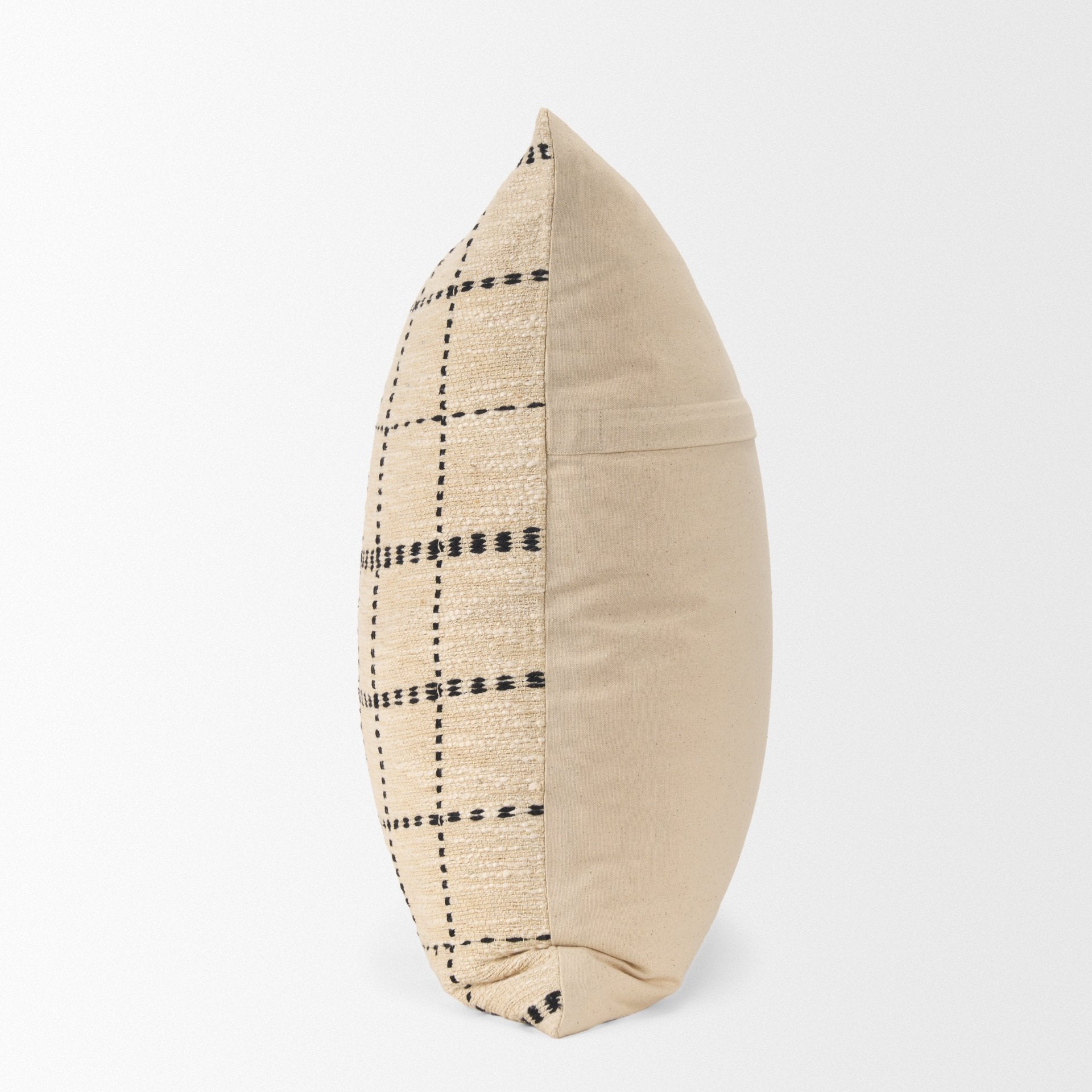 Jaela Beige and Black Striped Checkered Decorative Square Pillow Cover - Central Designs