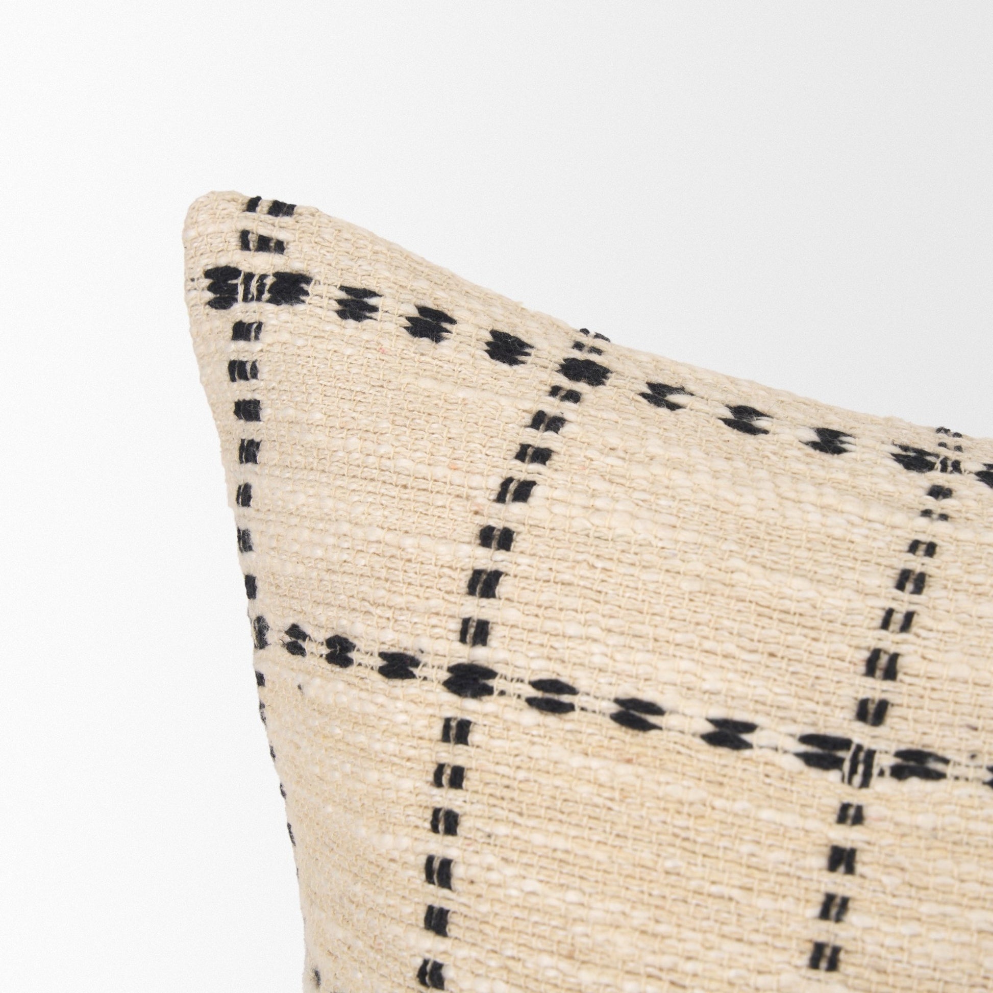 Jaela Beige and Black Striped Checkered Decorative Square Pillow Cover - Central Designs