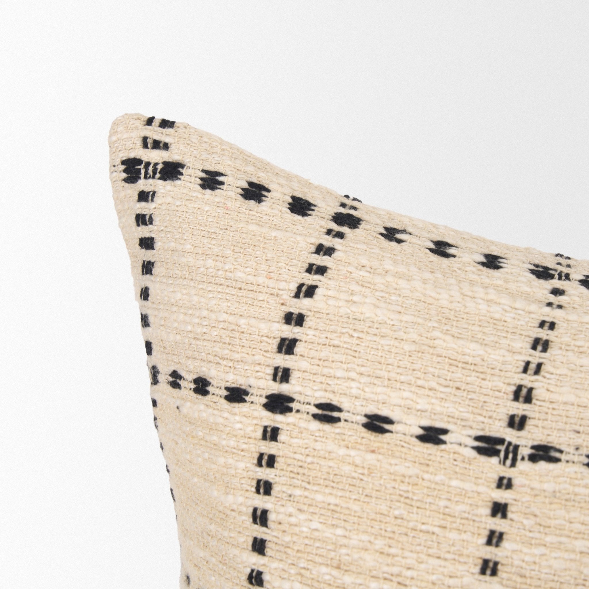 Jaela Beige and Black Striped Checkered Decorative Square Pillow Cover - Central Designs