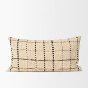 Jaela Beige and Black Striped Checkered Decorative Lumbar Pillow Cover - Central Designs