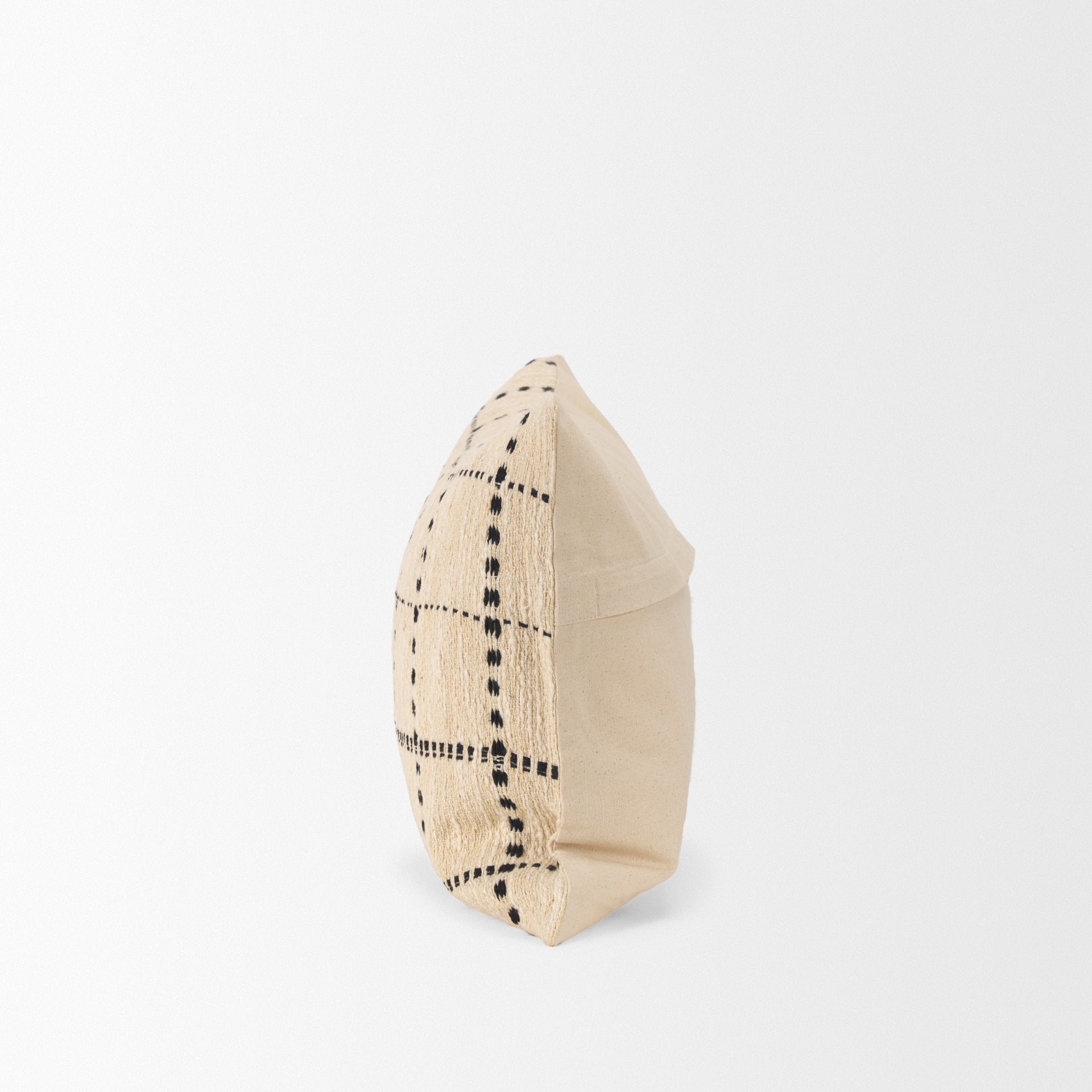 Jaela Beige and Black Striped Checkered Decorative Lumbar Pillow Cover - Central Designs