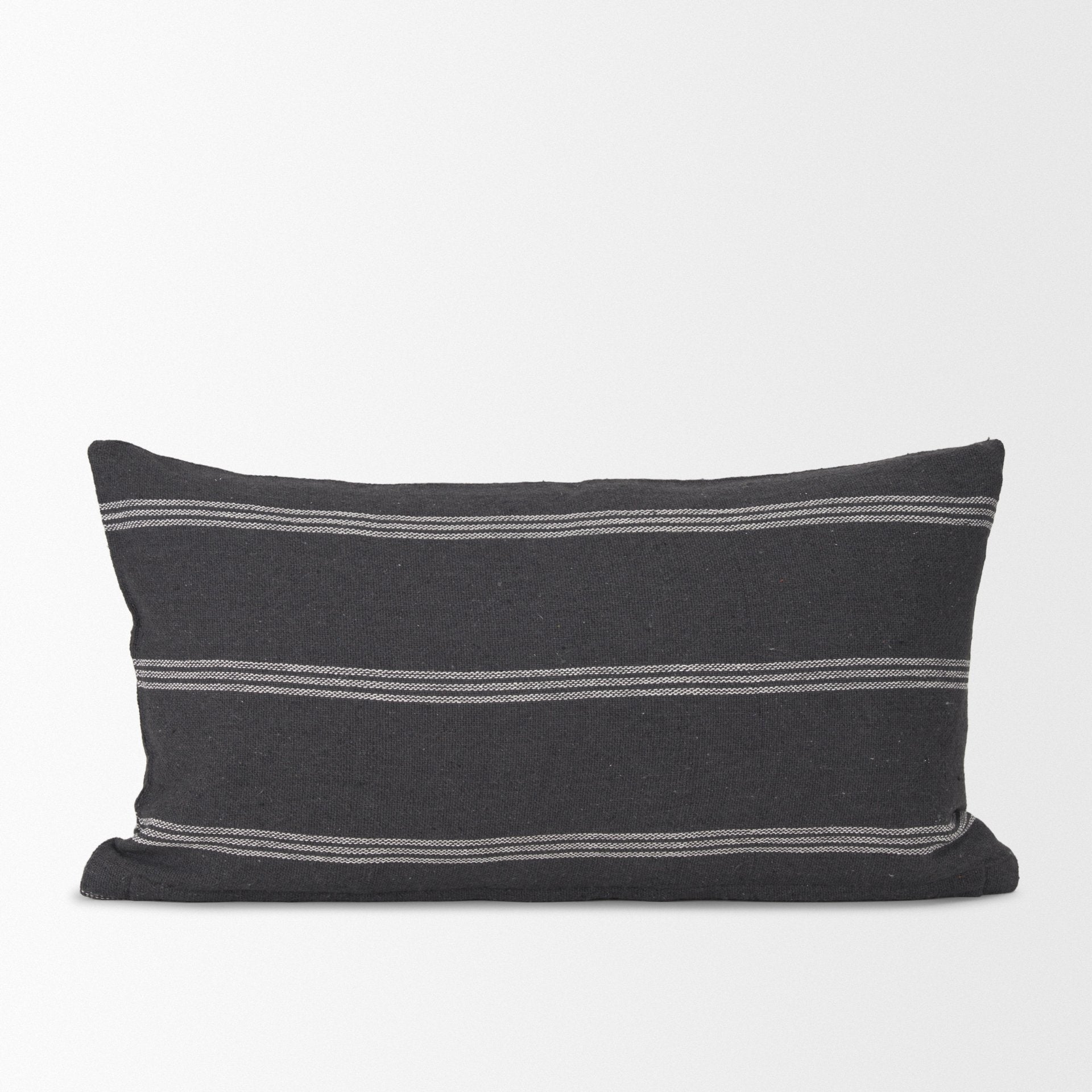 Jayme Gray and White Striped Cotton Decorative Lumbar Pillow Cover - Central Designs