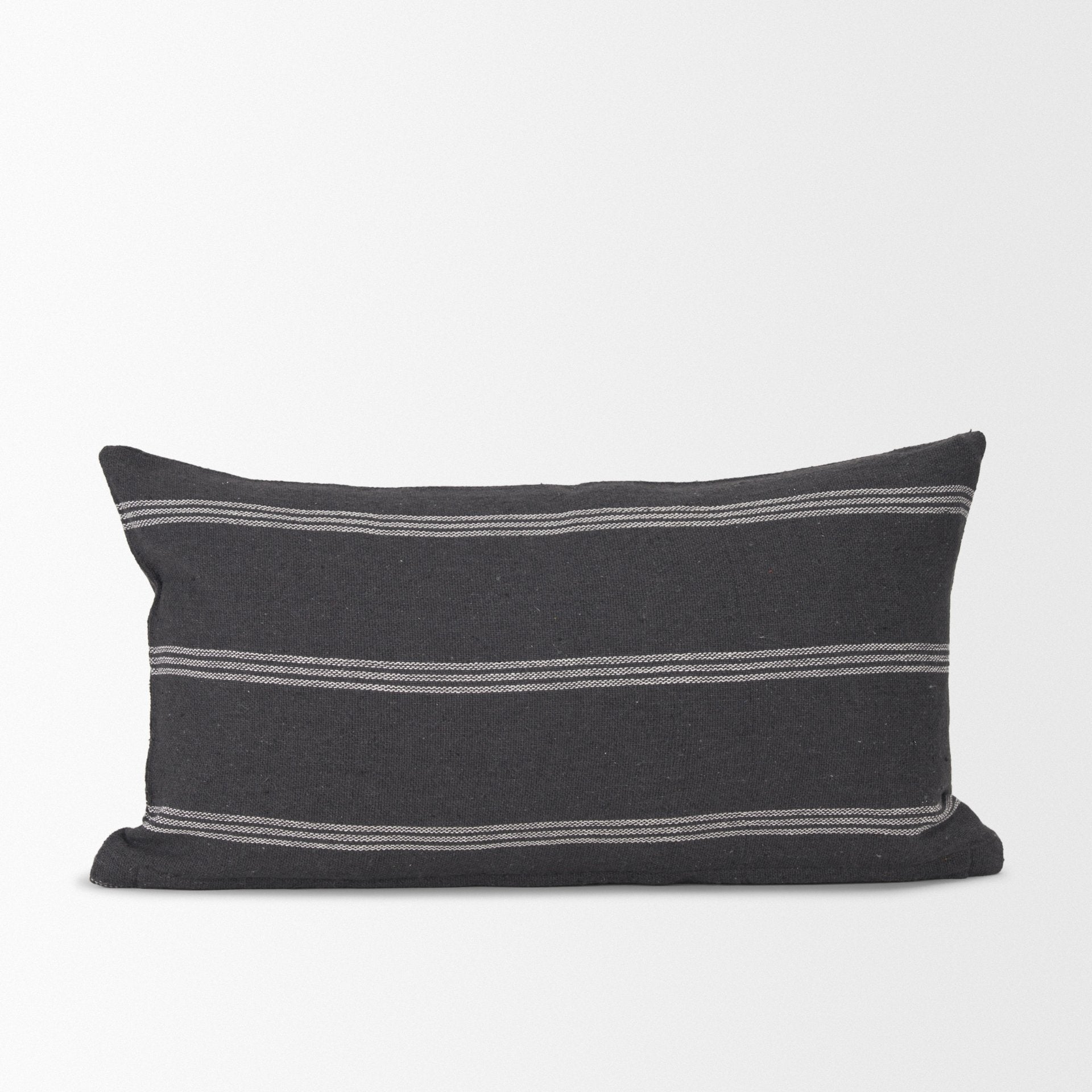 Jayme Gray and White Striped Cotton Decorative Lumbar Pillow Cover - Central Designs