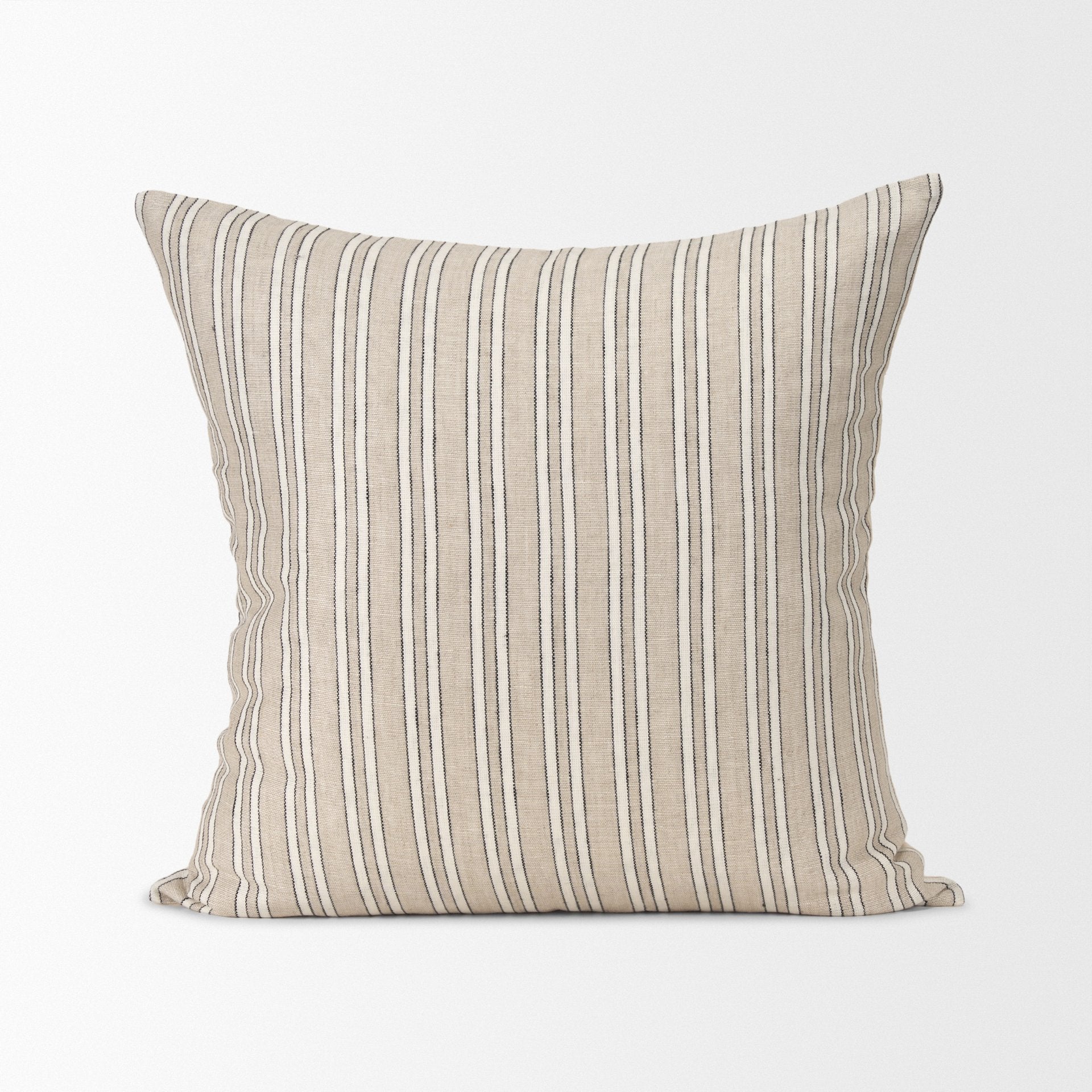 Jaxon Beige and Black Striped Cotton - Linen Decorative Square Pillow Cover - Central Designs