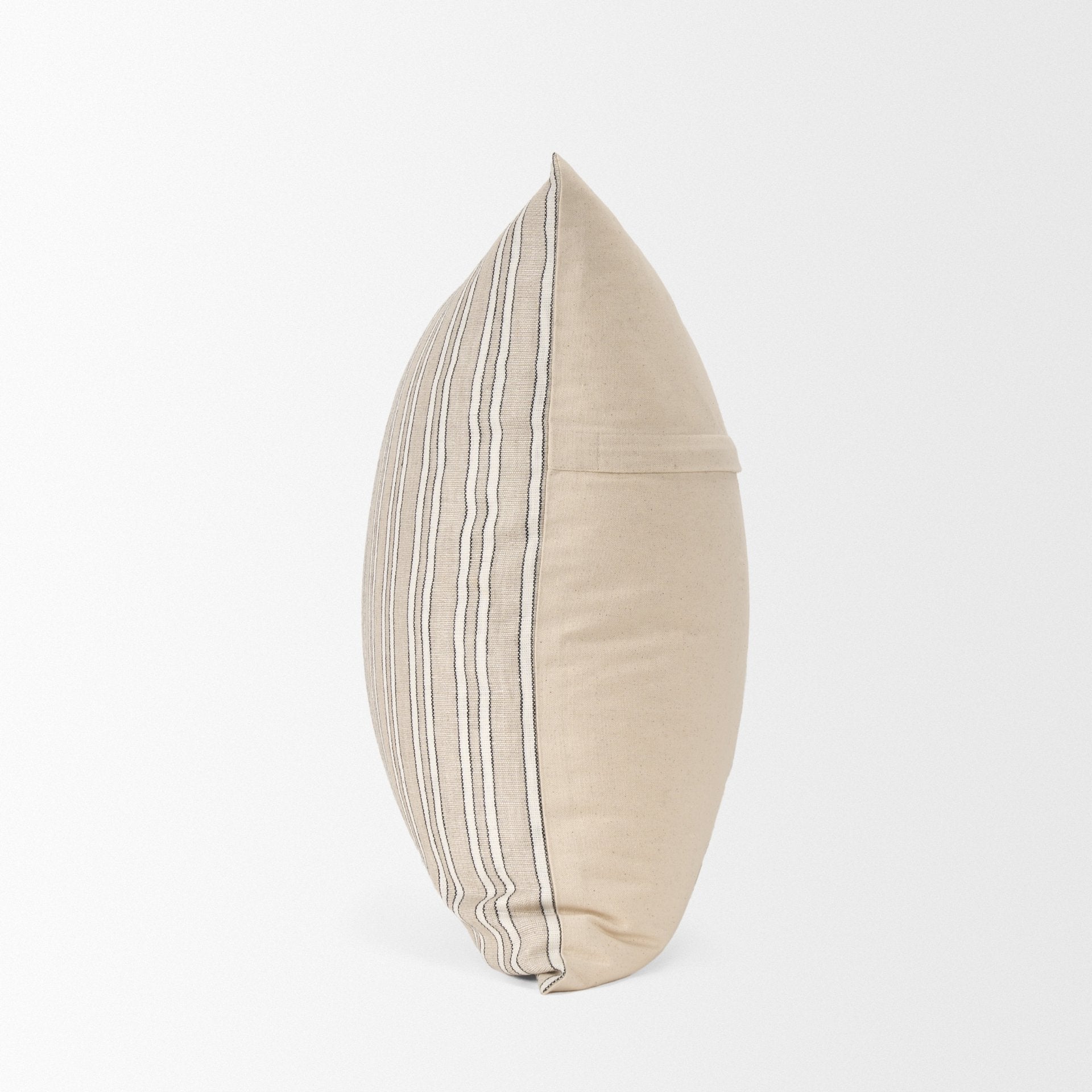 Jaxon Beige and Black Striped Cotton - Linen Decorative Square Pillow Cover - Central Designs