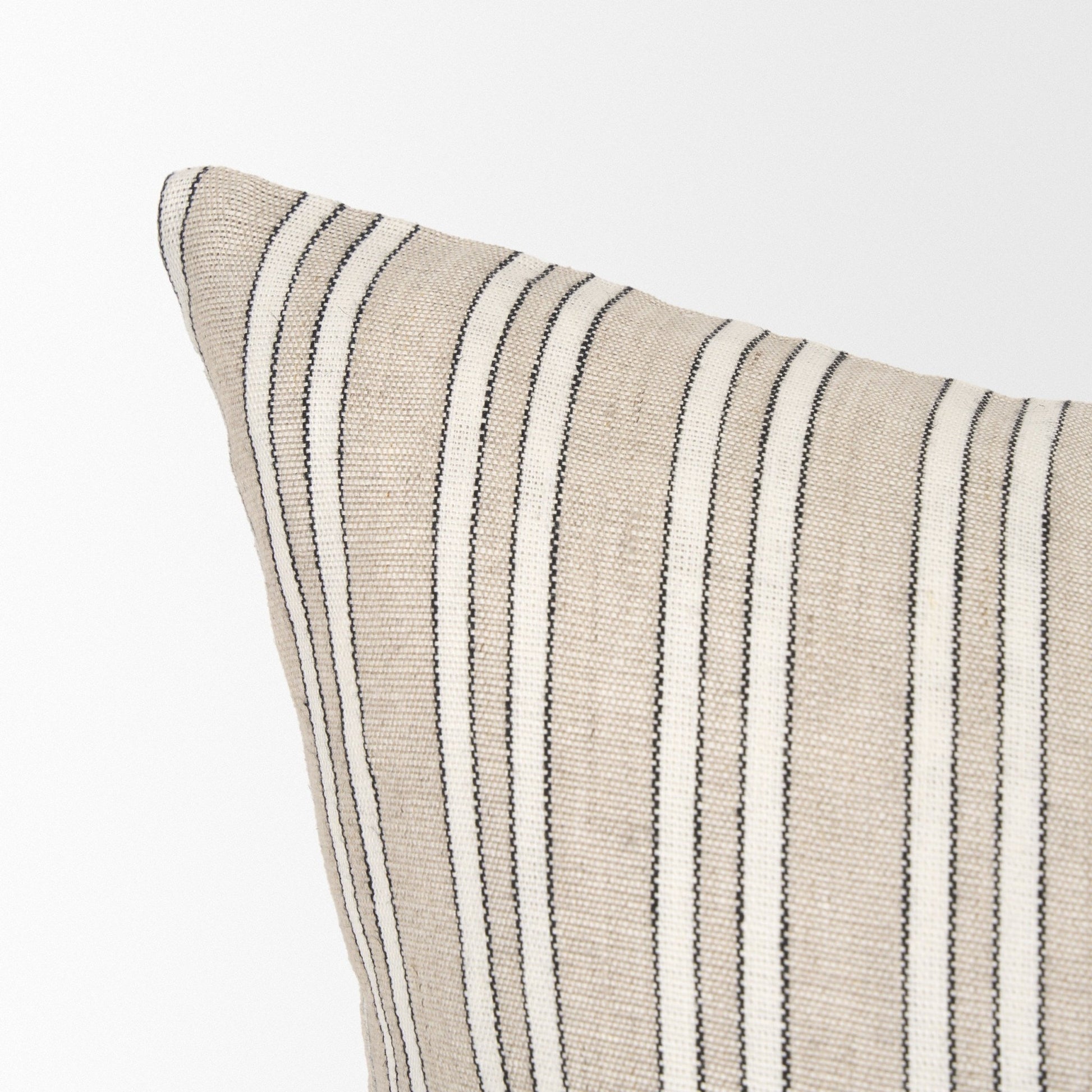 Jaxon Beige and Black Striped Cotton - Linen Decorative Square Pillow Cover - Central Designs