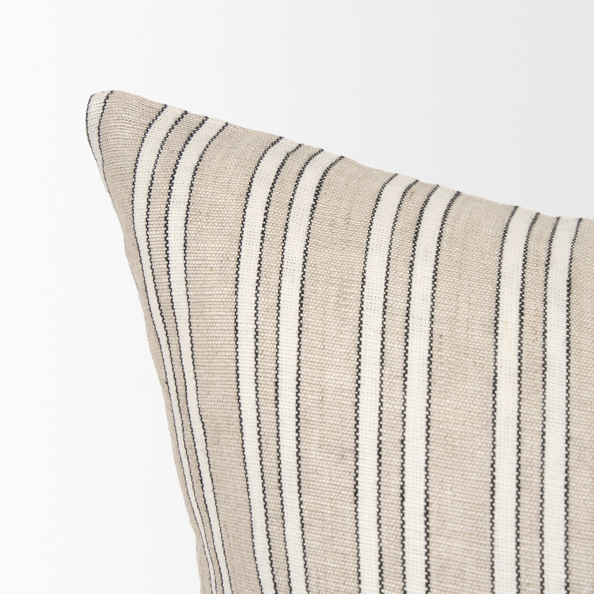 Jaxon Beige and Black Striped Cotton - Linen Decorative Square Pillow Cover - Central Designs