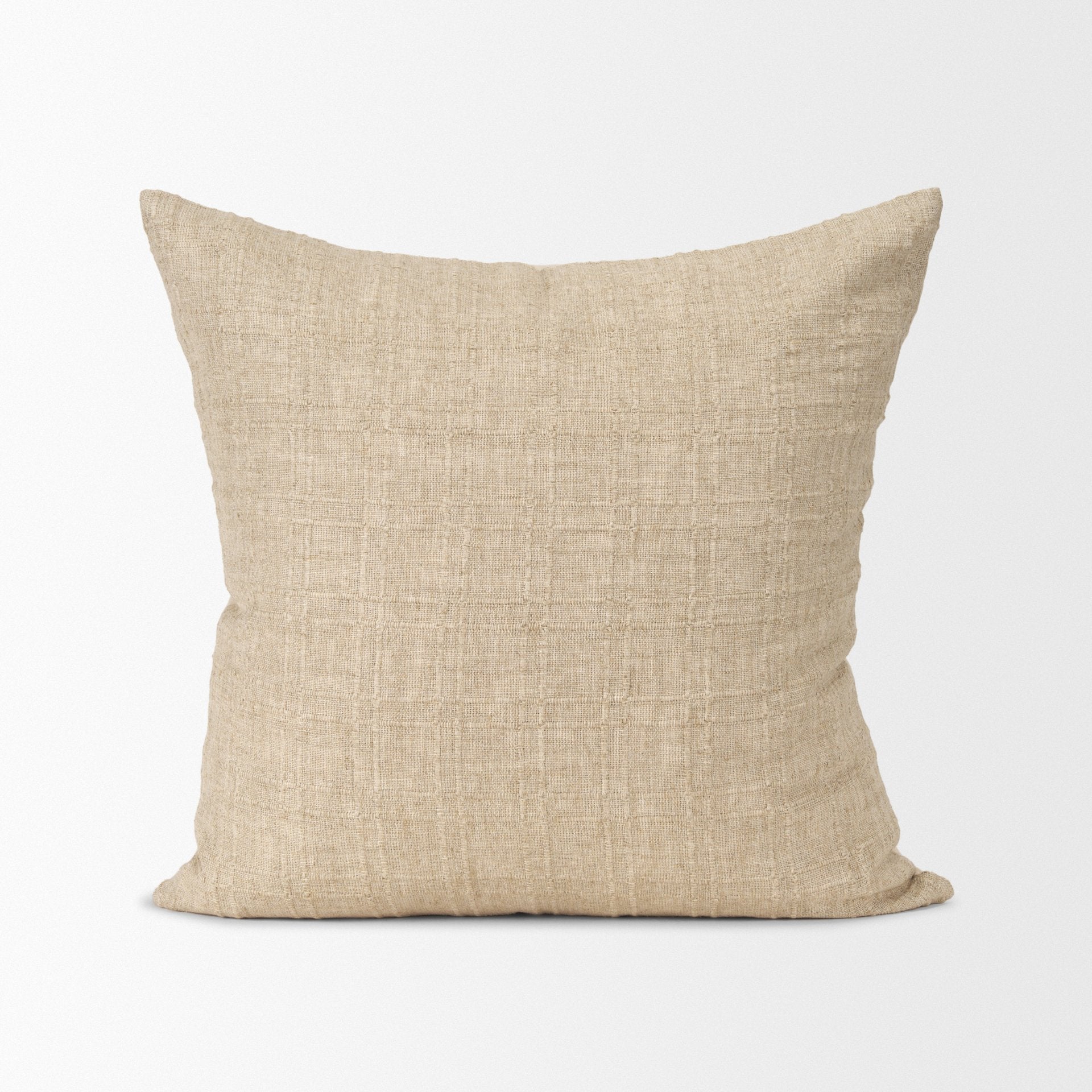 Jeren Beige Checker Textured Cotton - Linen Decorative Square Pillow Cover - Central Designs