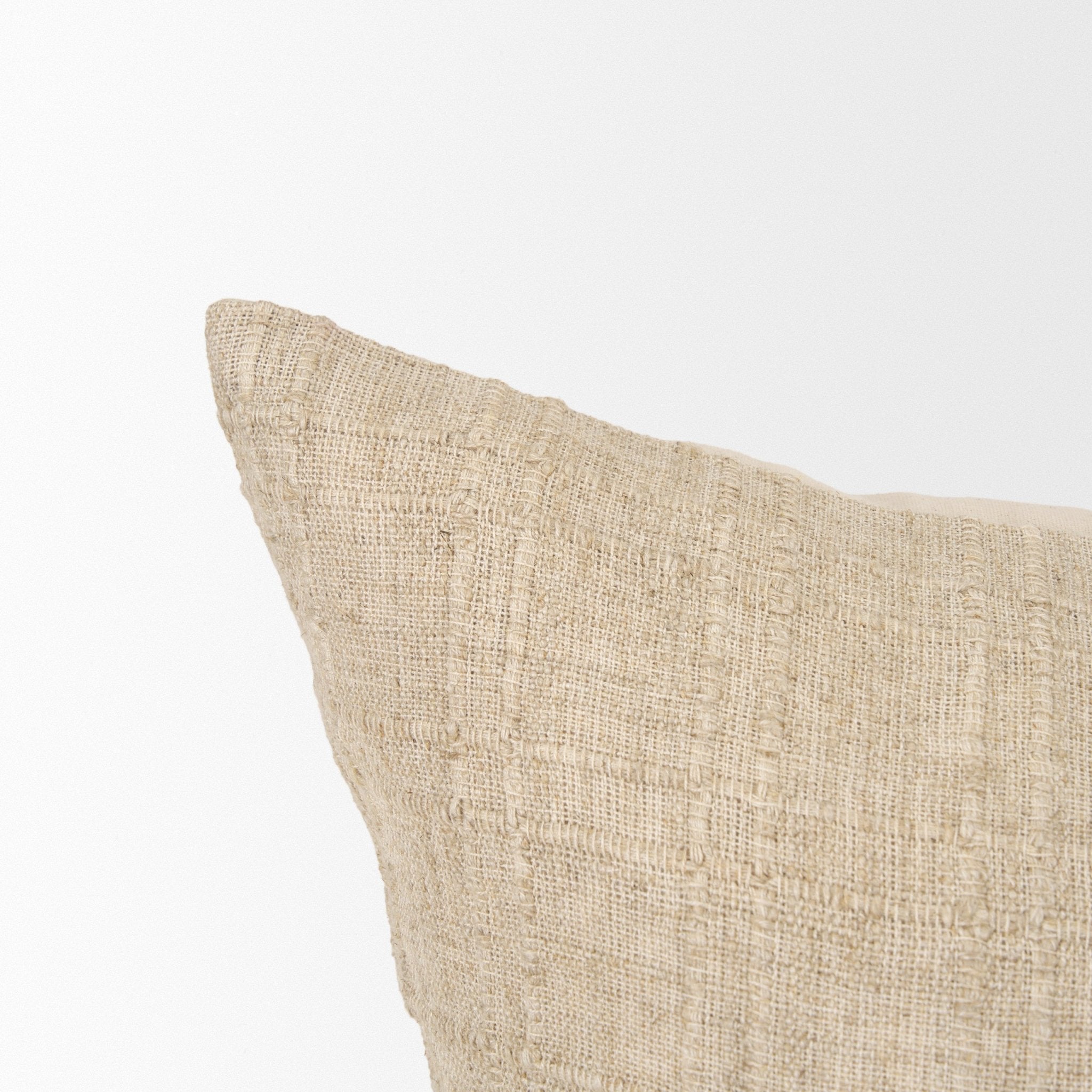 Jeren Beige Checker Textured Cotton - Linen Decorative Square Pillow Cover - Central Designs