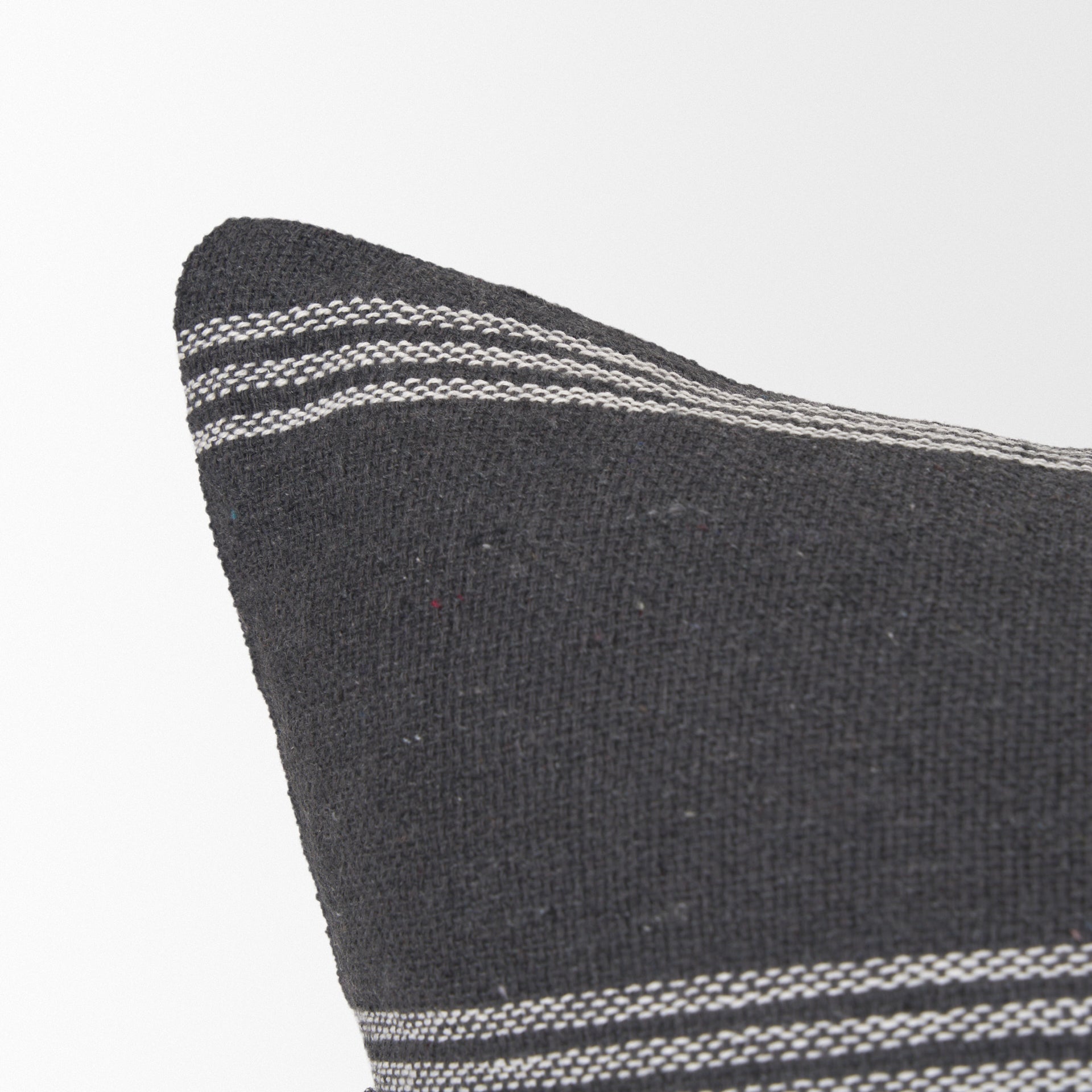 Jayme Gray and White Striped Cotton Decorative Lumbar Pillow Cover - Central Designs