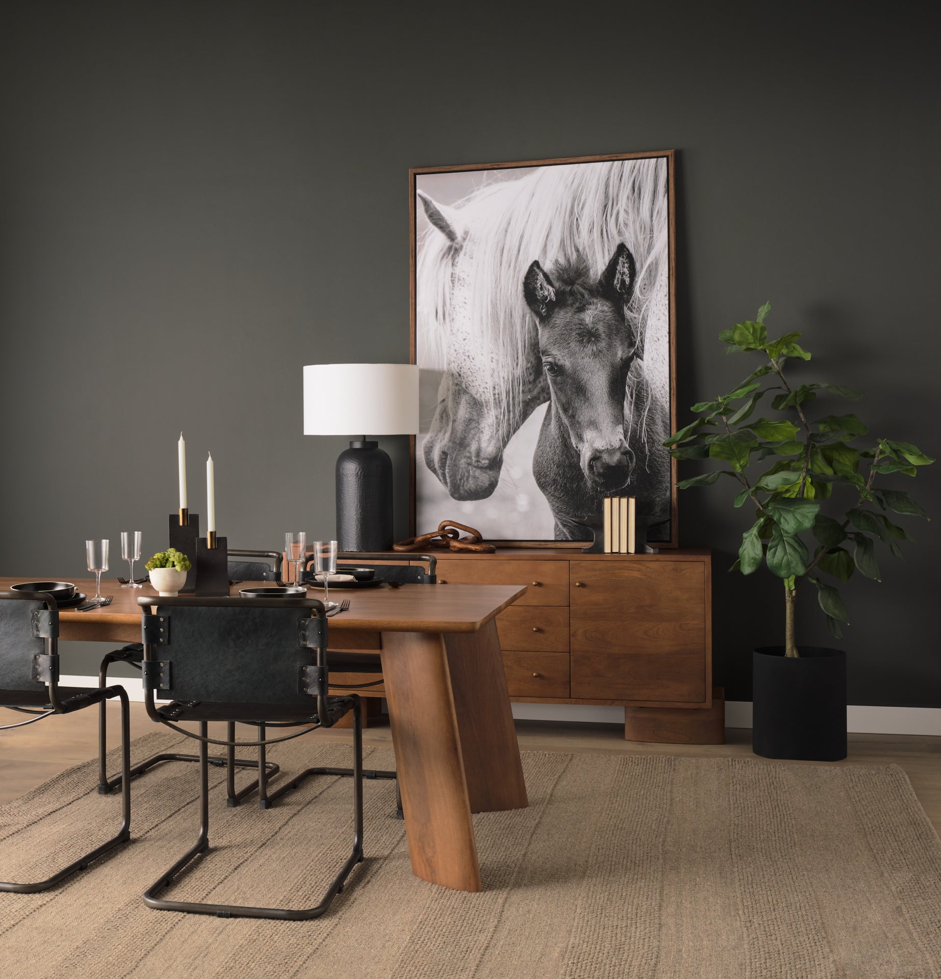 Leo 18.0L x 18.0W x 31.0H Black Hammered W/White Fabric Shade Table Lamp