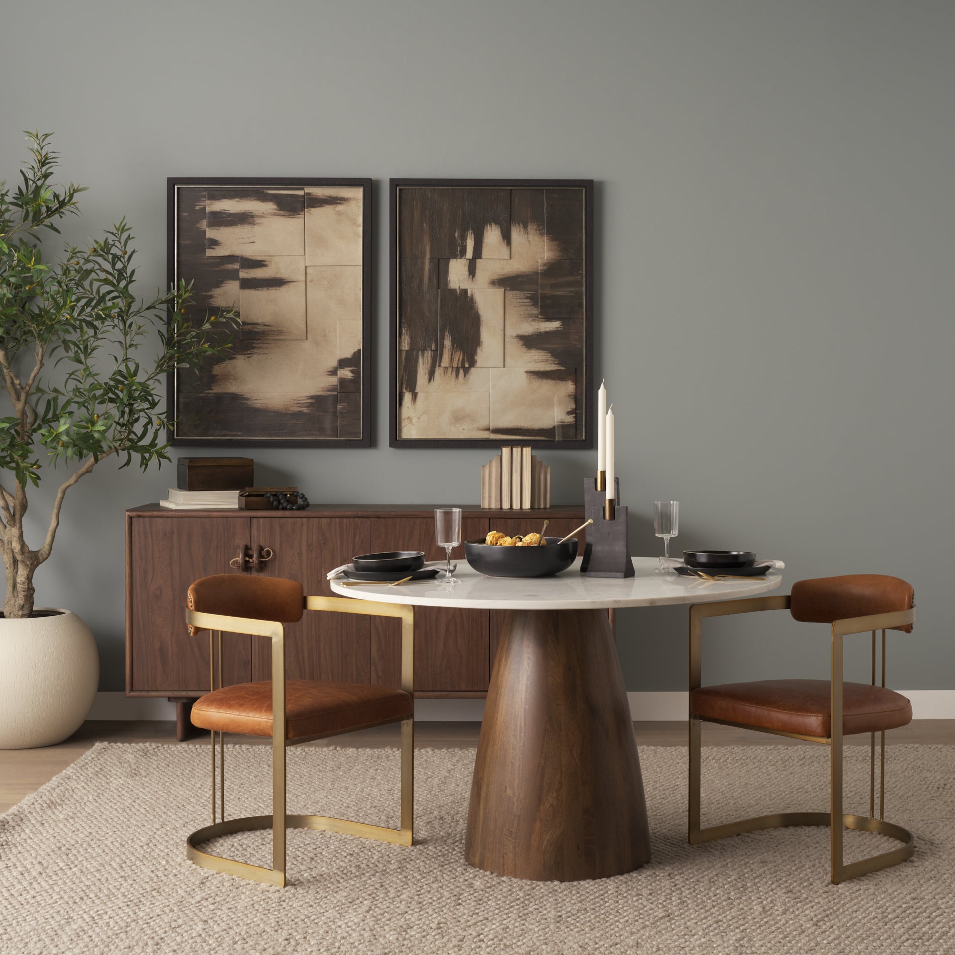 Polli Matte Black w/ Brushed Gold Metal Taper Candleholders (Set of 2) - Central Designs