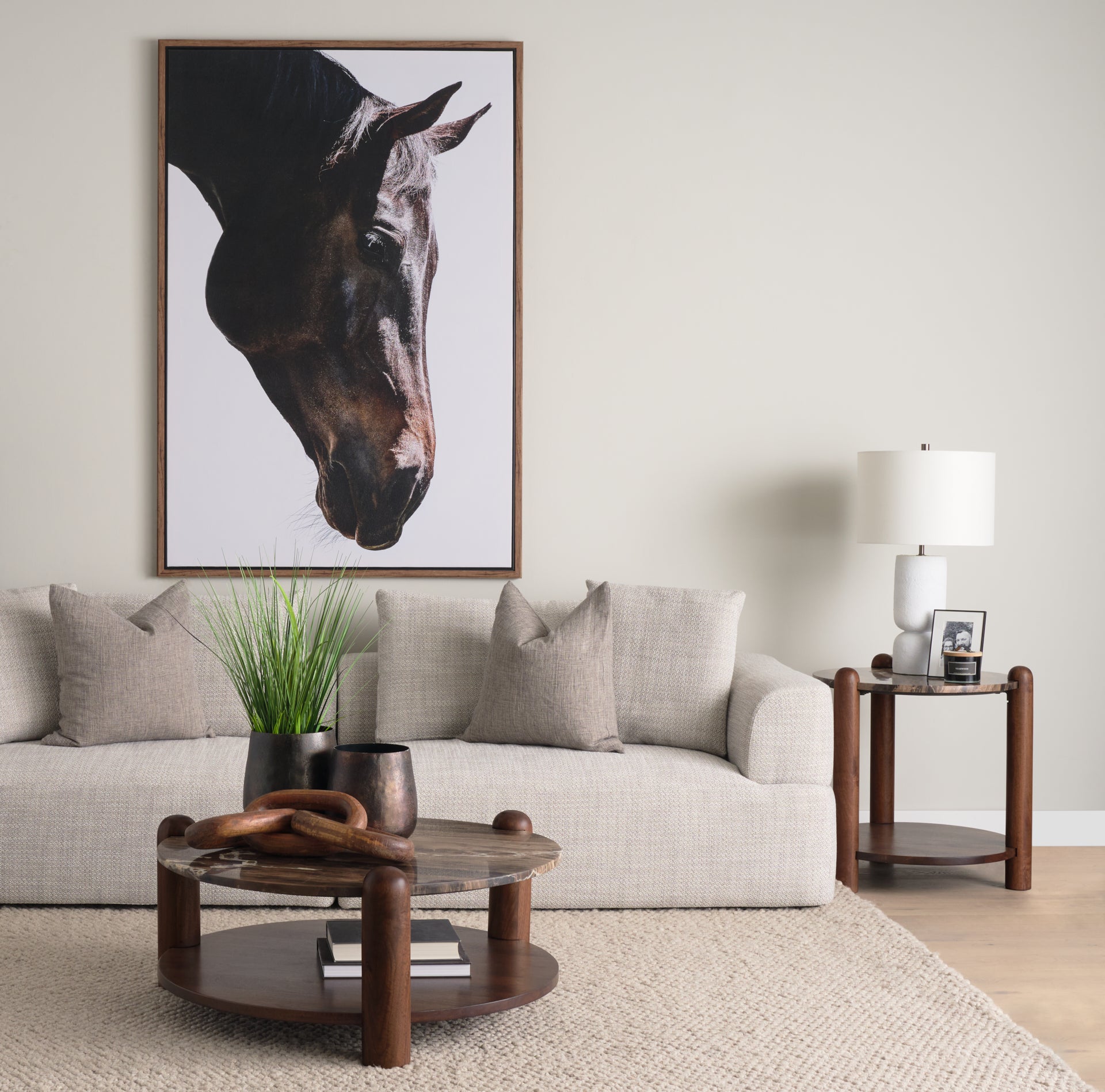 Jovia Brown Mango Wood W/ Cappuccino Marble Round Coffee Table - Central Designs