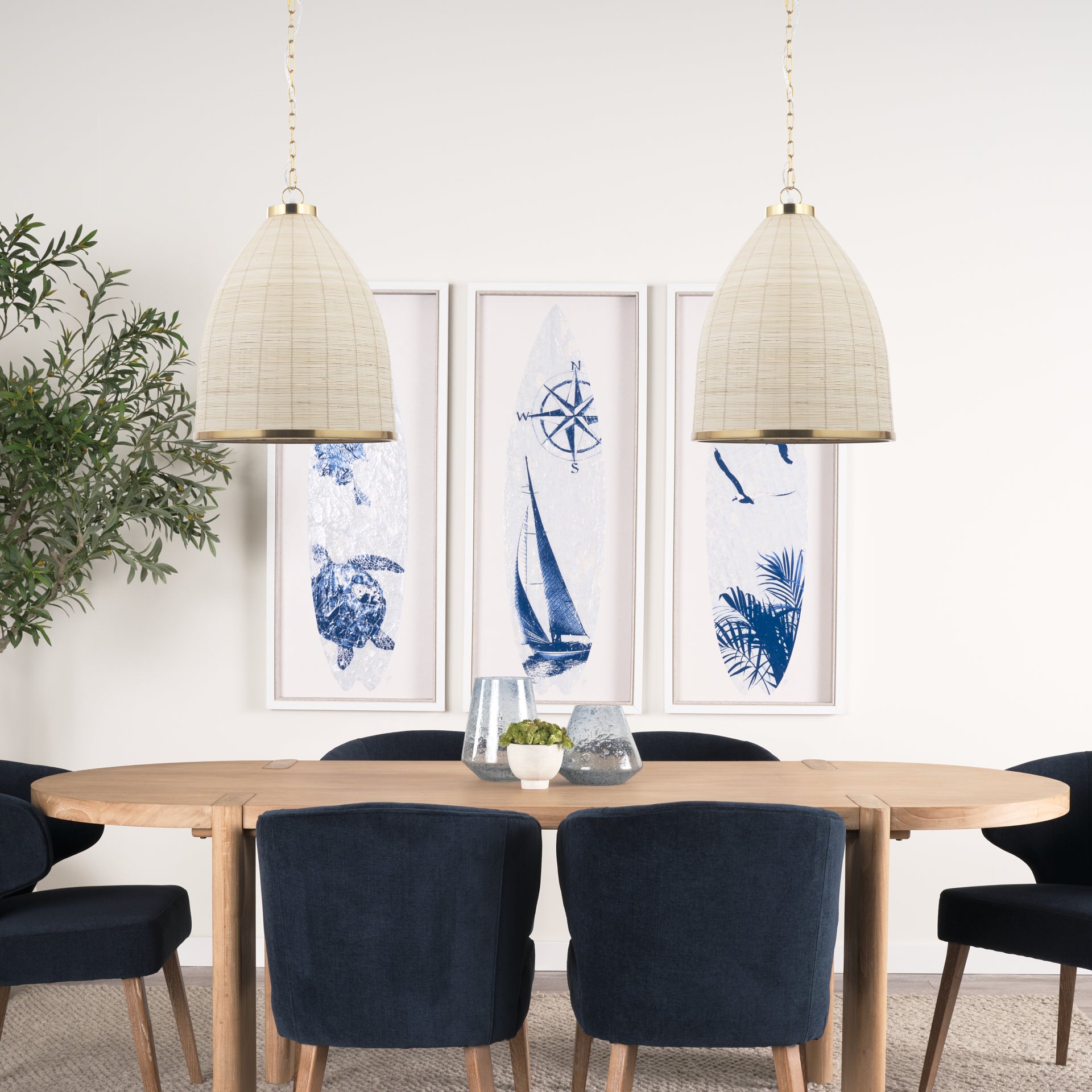 Saliha Cane w/ Brass Metal Pendant Light - Central Designs