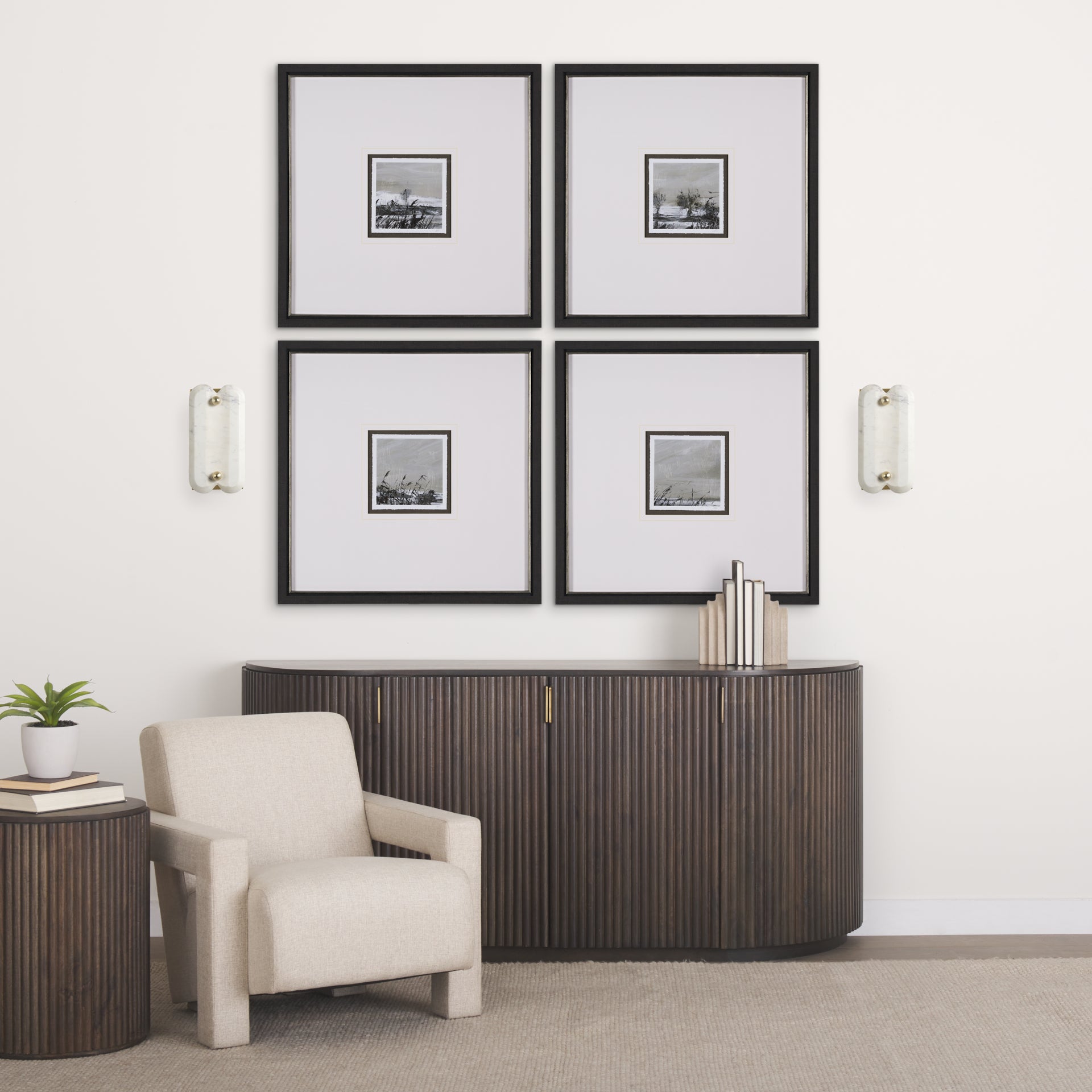 Stein 5L x 6W Gold W/ White Marble Shade Wall Sconce - Central Designs