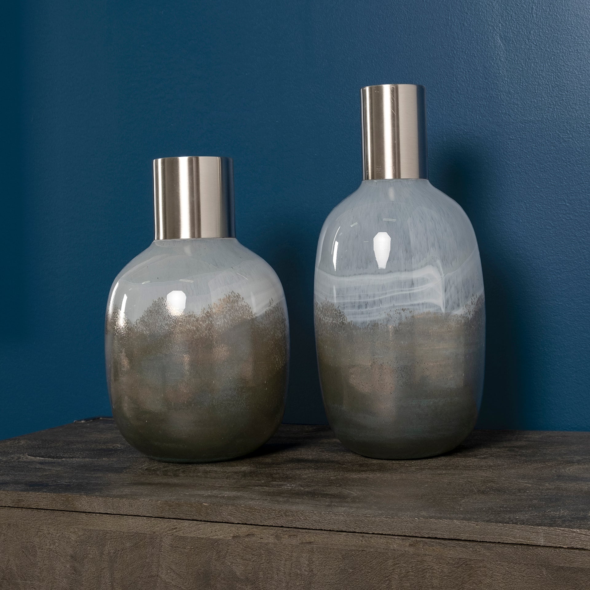 Onega I Short Gradient Blue Glass Gourd Style Vase - Central Designs