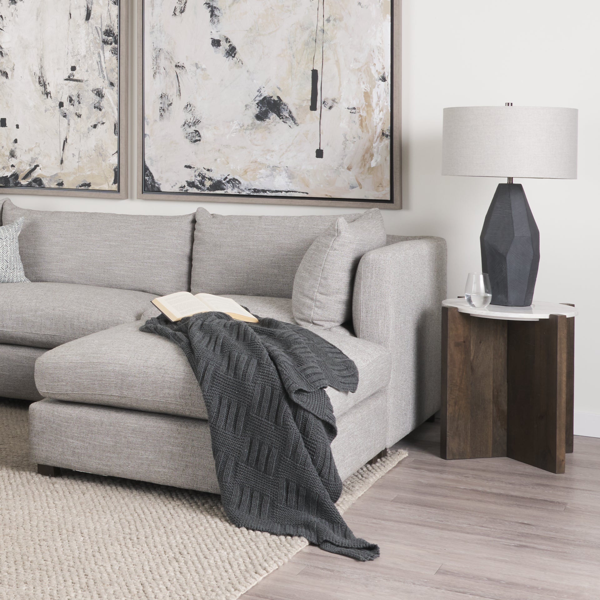 Bianca Dark Brown Wood w/ Marble Round Accent Table - Central Designs