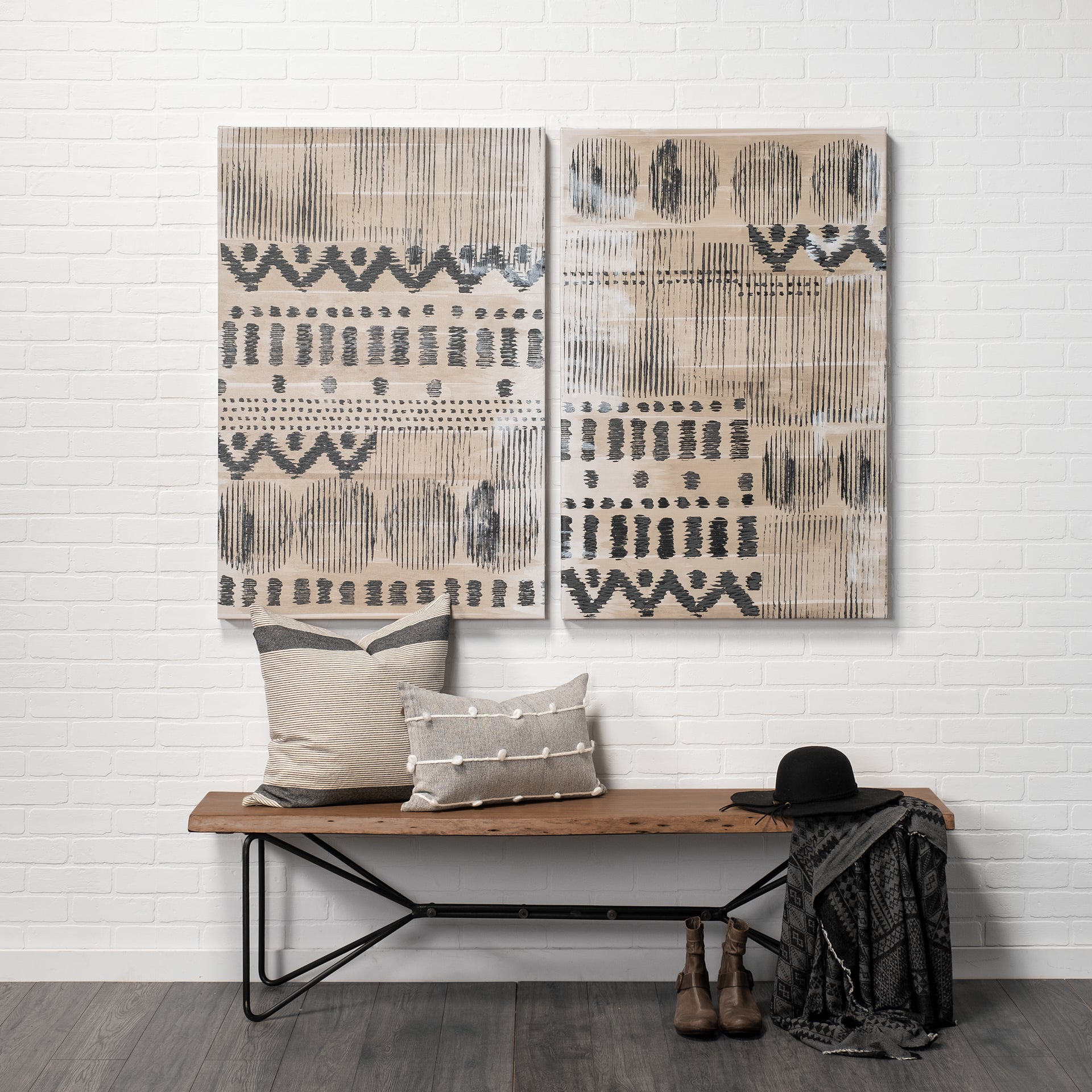 Papillion III 66x18 Natural Solid Wood and Iron Dining Bench - Central Designs