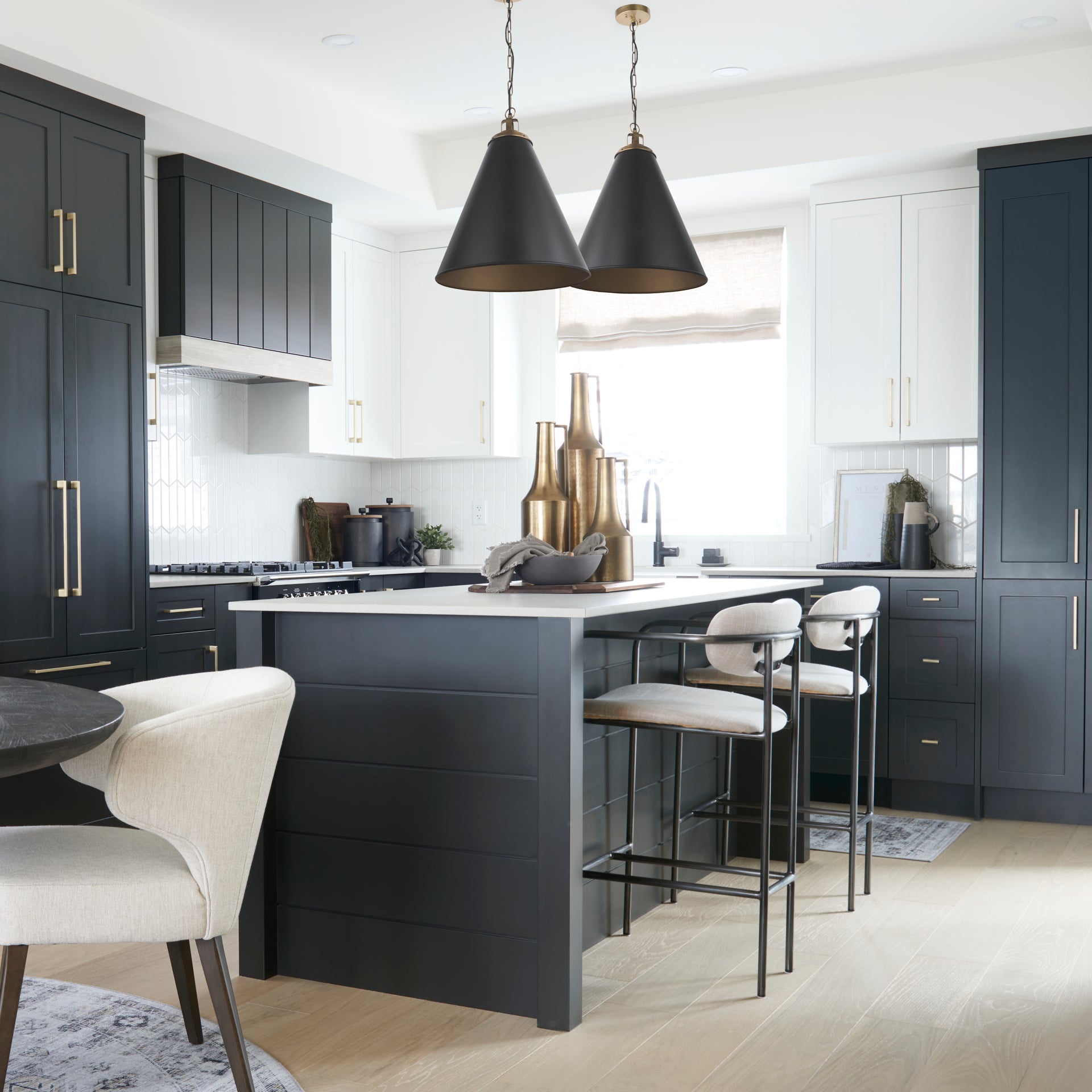 Fenton 18.0L x 18.0W x 23.0H Black W/Antiqued Gold Accents Pendant Light - Central Designs