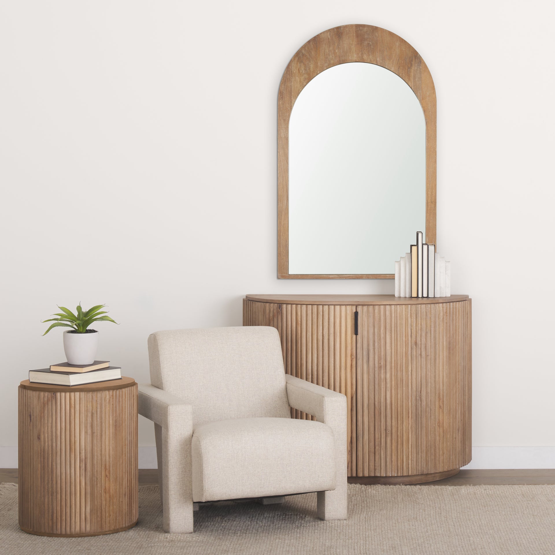 Celeste Light Brown Wood Medium Arched Mirror - Central Designs