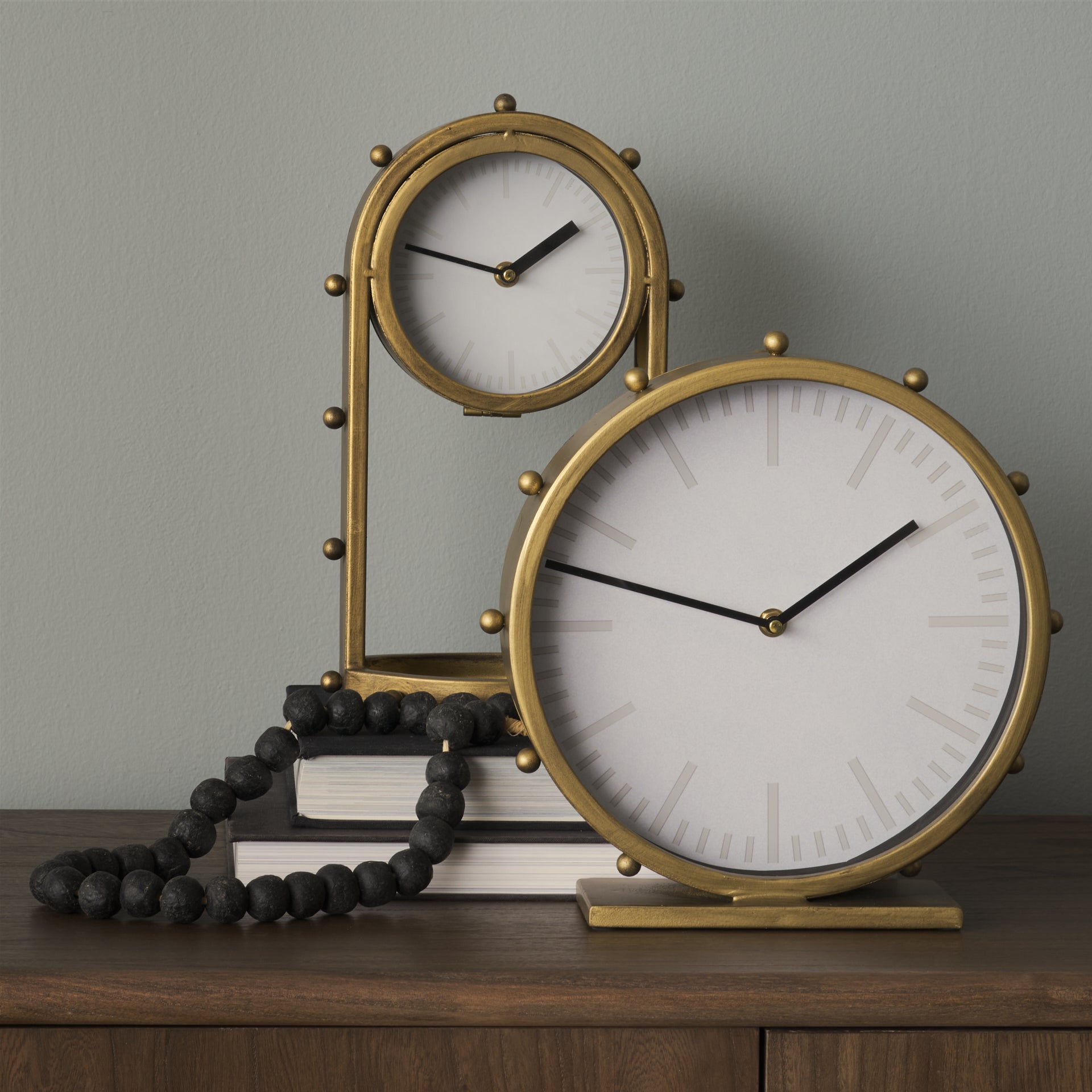 Marian 11.0L x 3.1W x 11.0H Gold Metal W/Studs Round Table Clock - Central Designs
