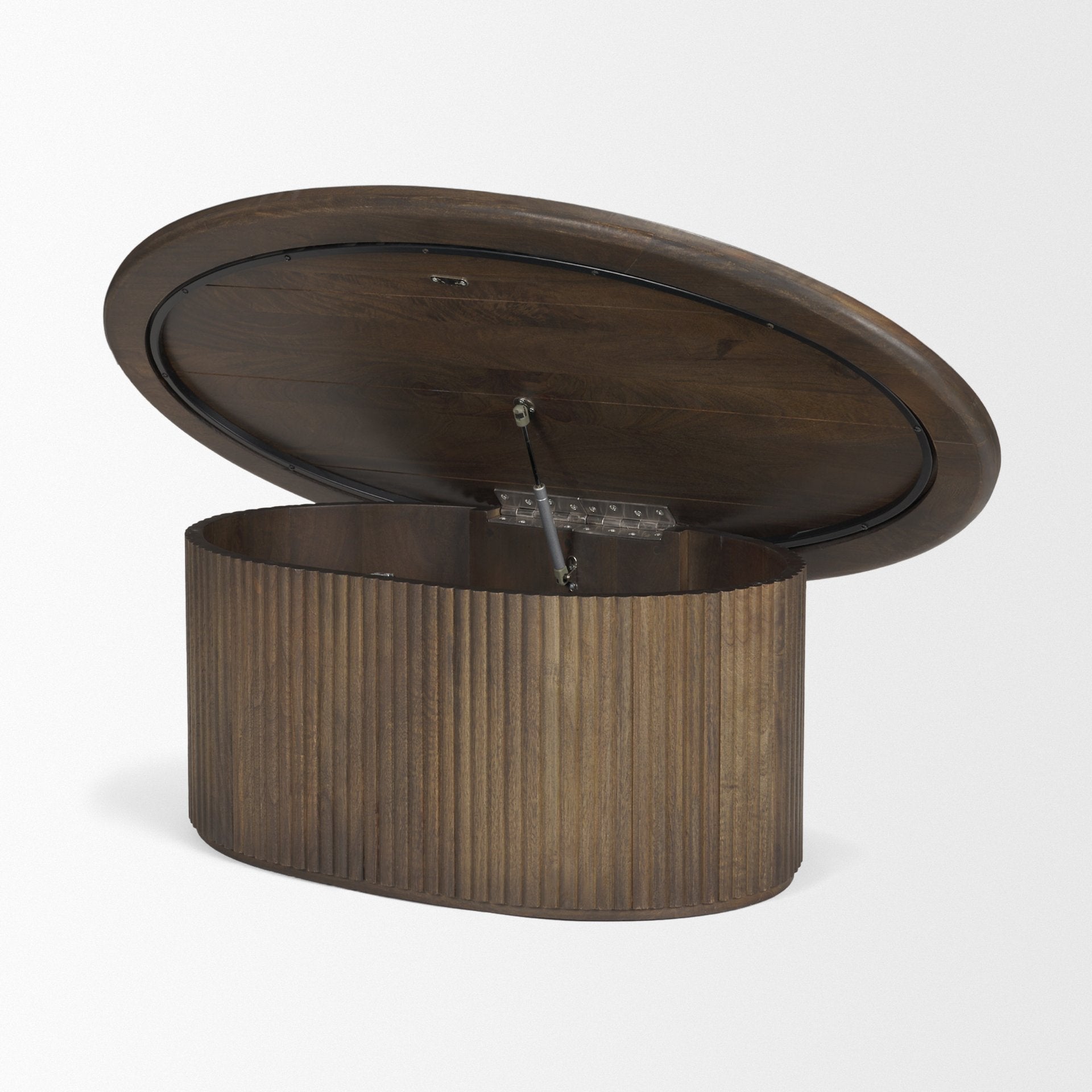 Terra 48L x 28W x 15H Dark Brown Wood Oval Fluted Coffee Table - Central Designs