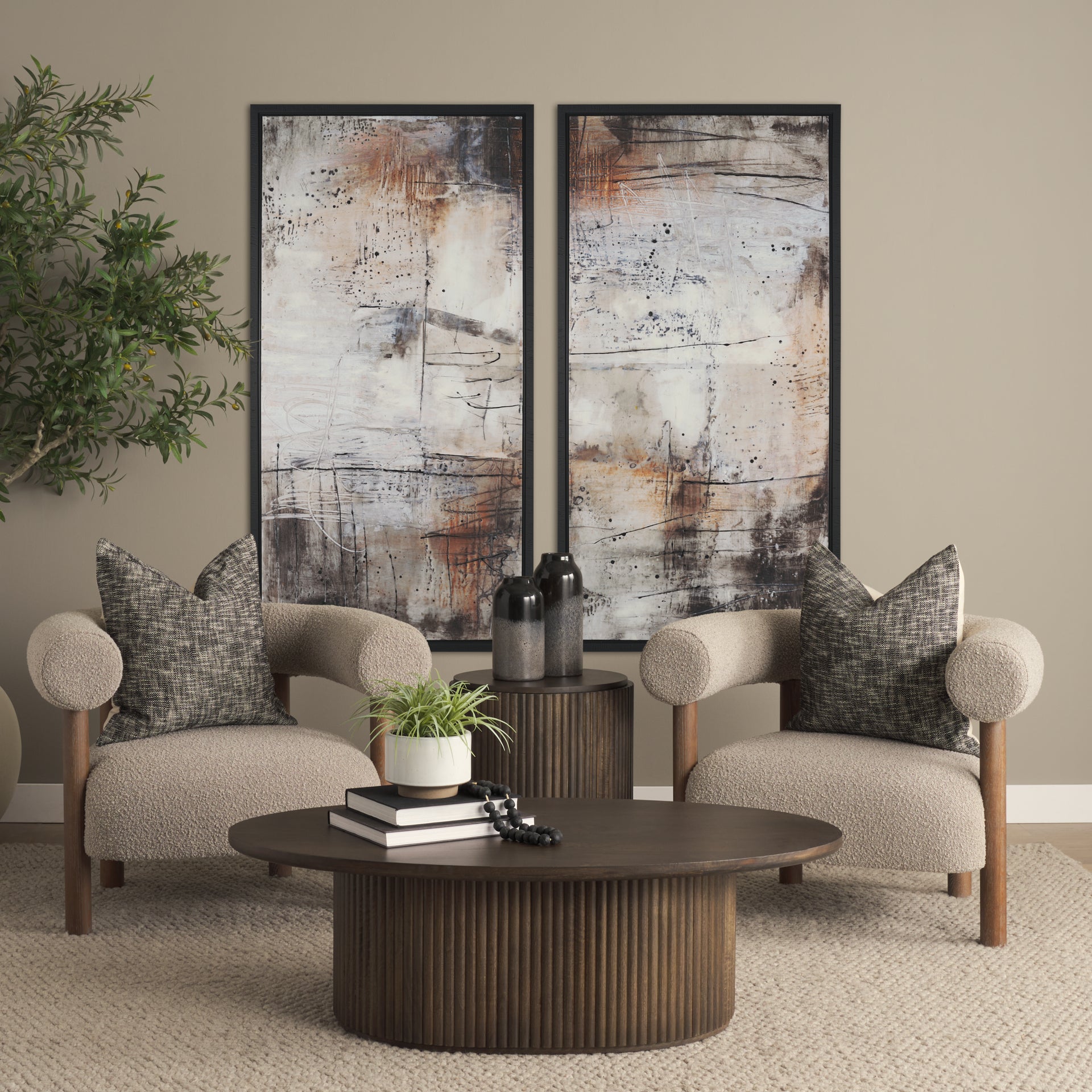 Terra 18L x 18W x 22H Dark Brown Wood Fluted Round Side Table - Central Designs