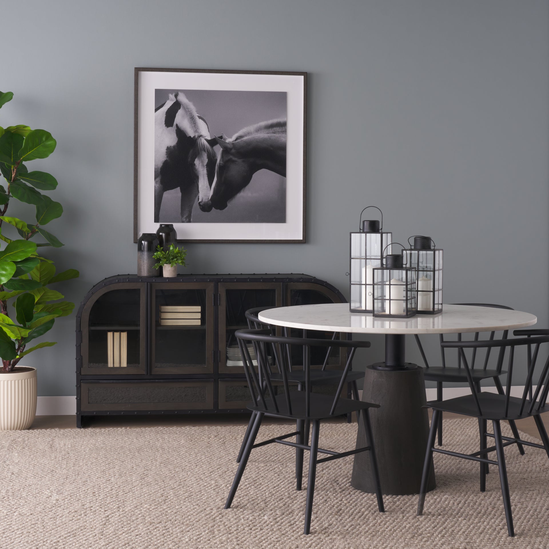 Gehry I 62.3x16.5 Black Metal Frame w/Wood Accent 4 Cabinet Door Two Drawer Sideboard - Central Designs