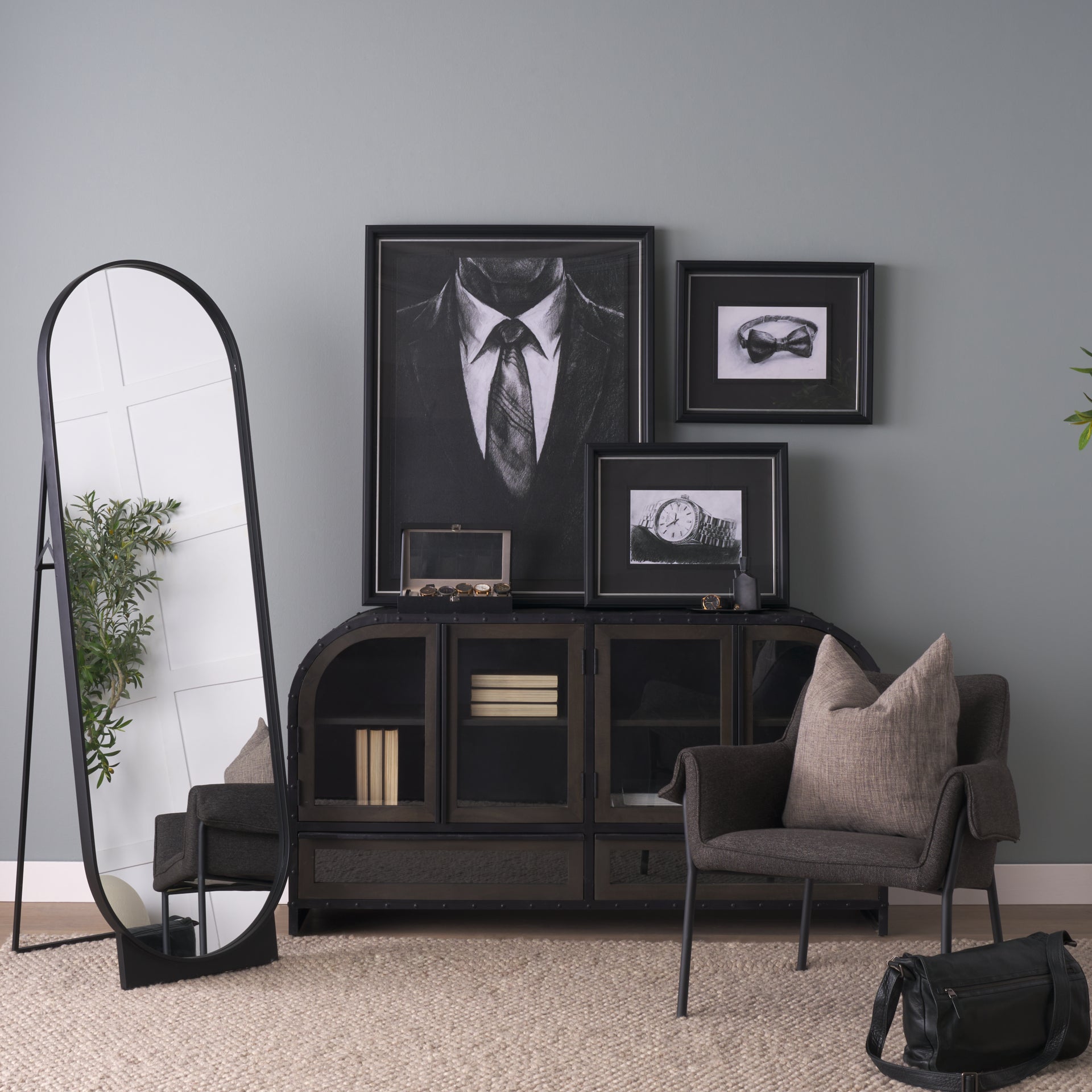 Tillie Oblong Matte Black Metal Standing Floor Mirror - Central Designs